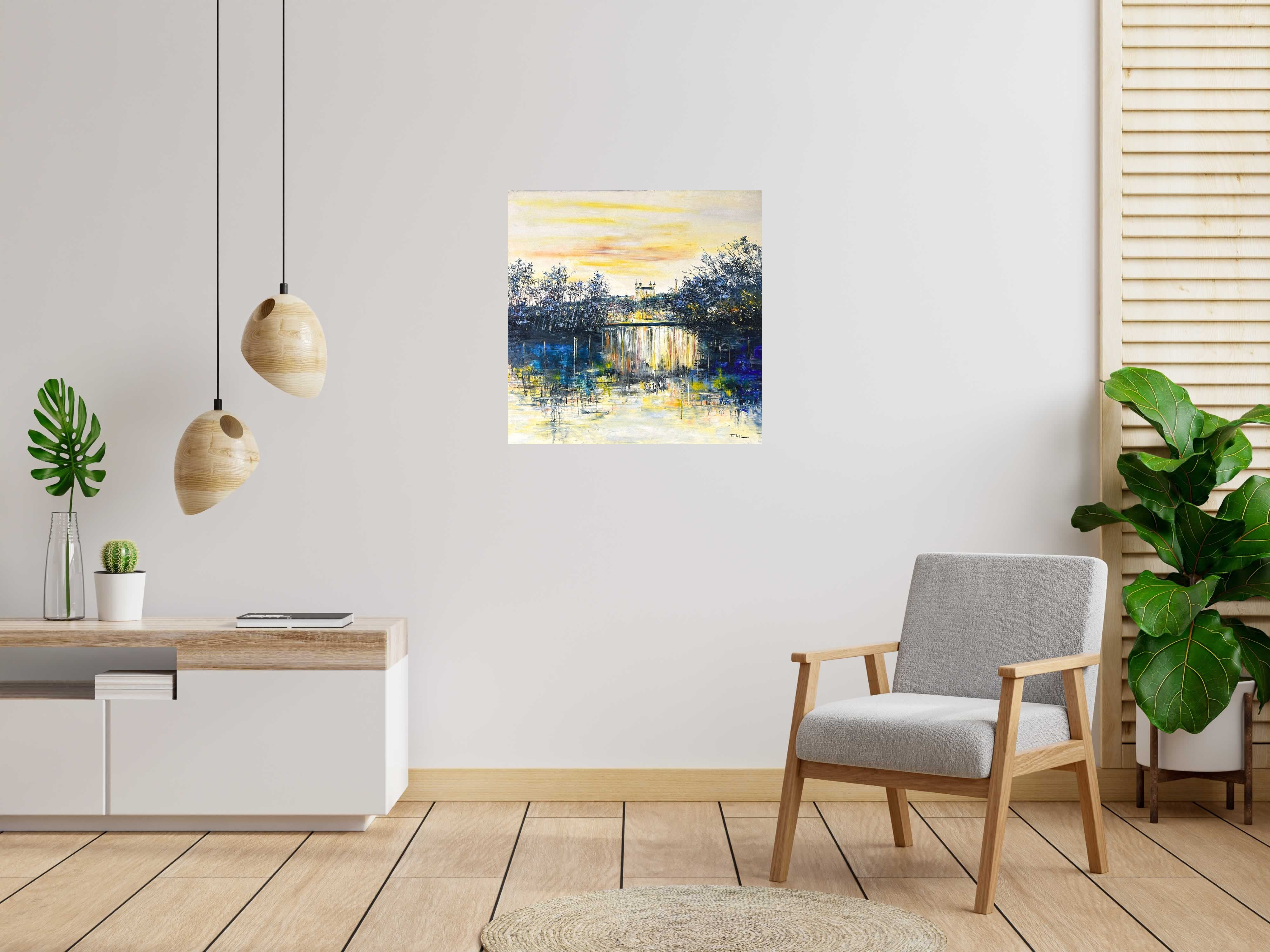 Tableau Soirée parc de la tête d'or de PHIL dans un intérieur – 80 × 80 cm