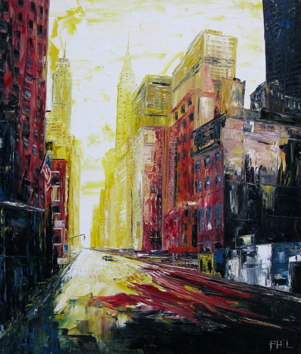 Tableau figuratif format xxl Yellow and red, NY – PHIL – 80 × 100 cm