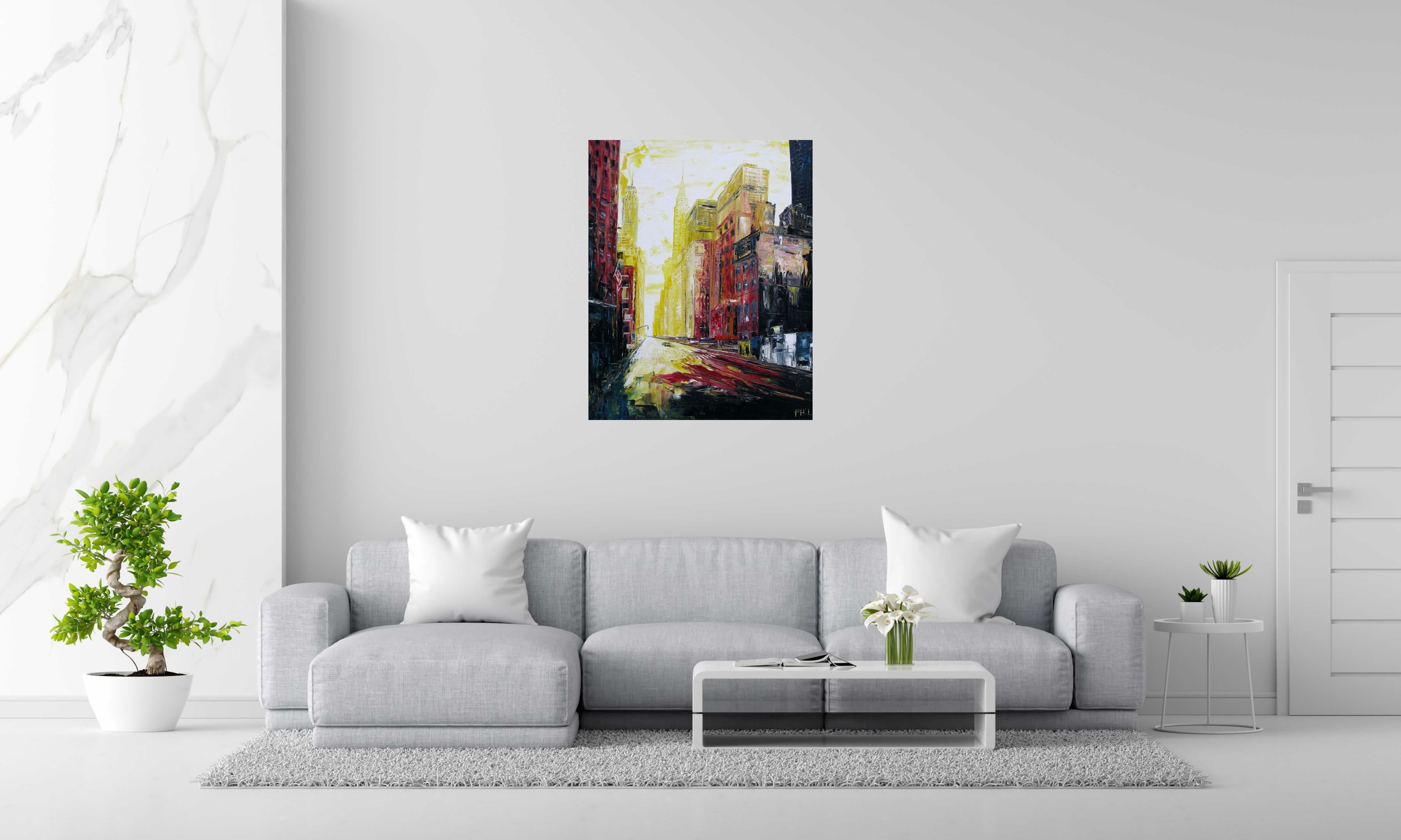 Tableau Yellow and red, NY de PHIL dans un intérieur – 80 × 100 cm