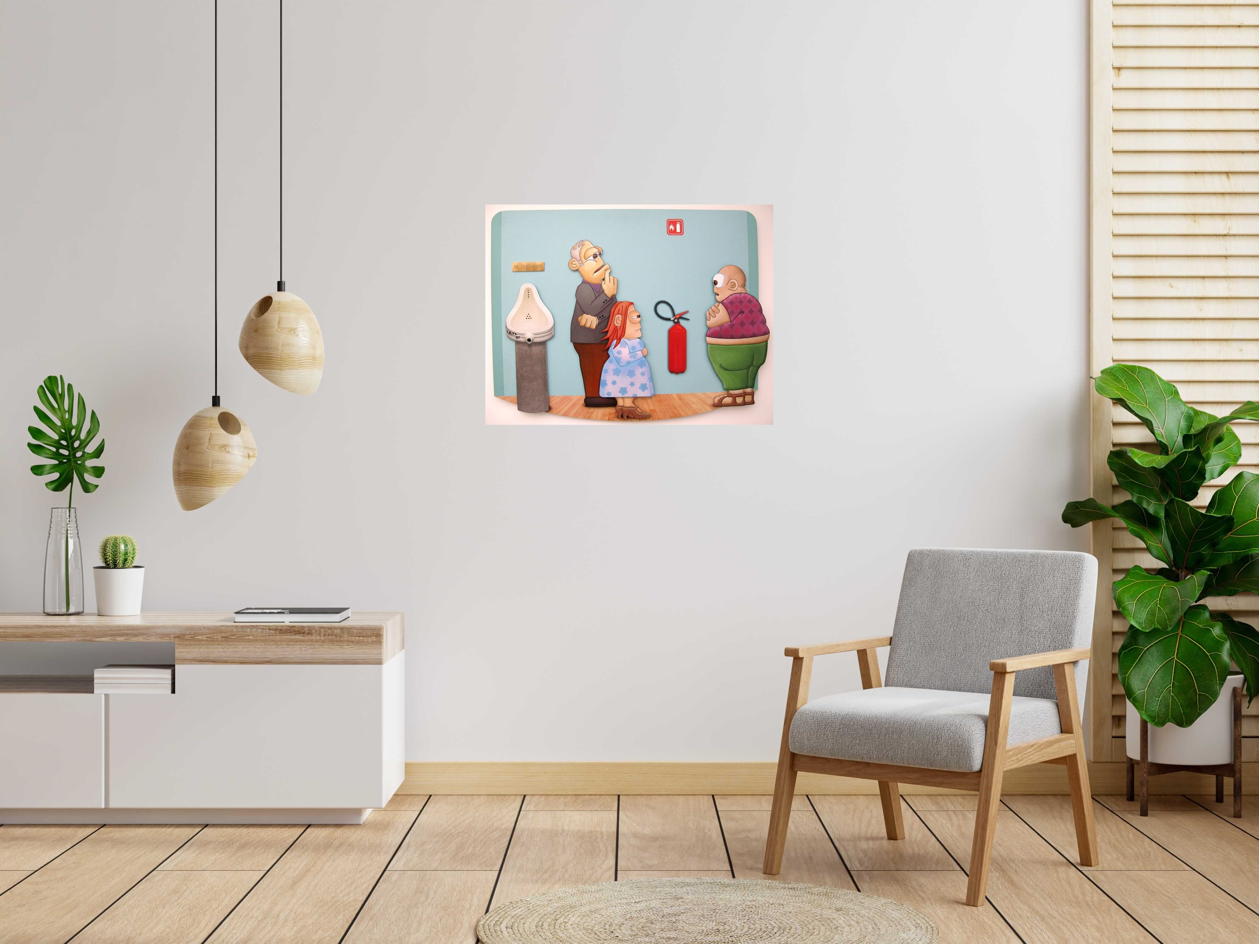 Tableau Pitre Vs Duchamp de L'ARTISTE PITRE dans un intérieur – 91 × 70 cm