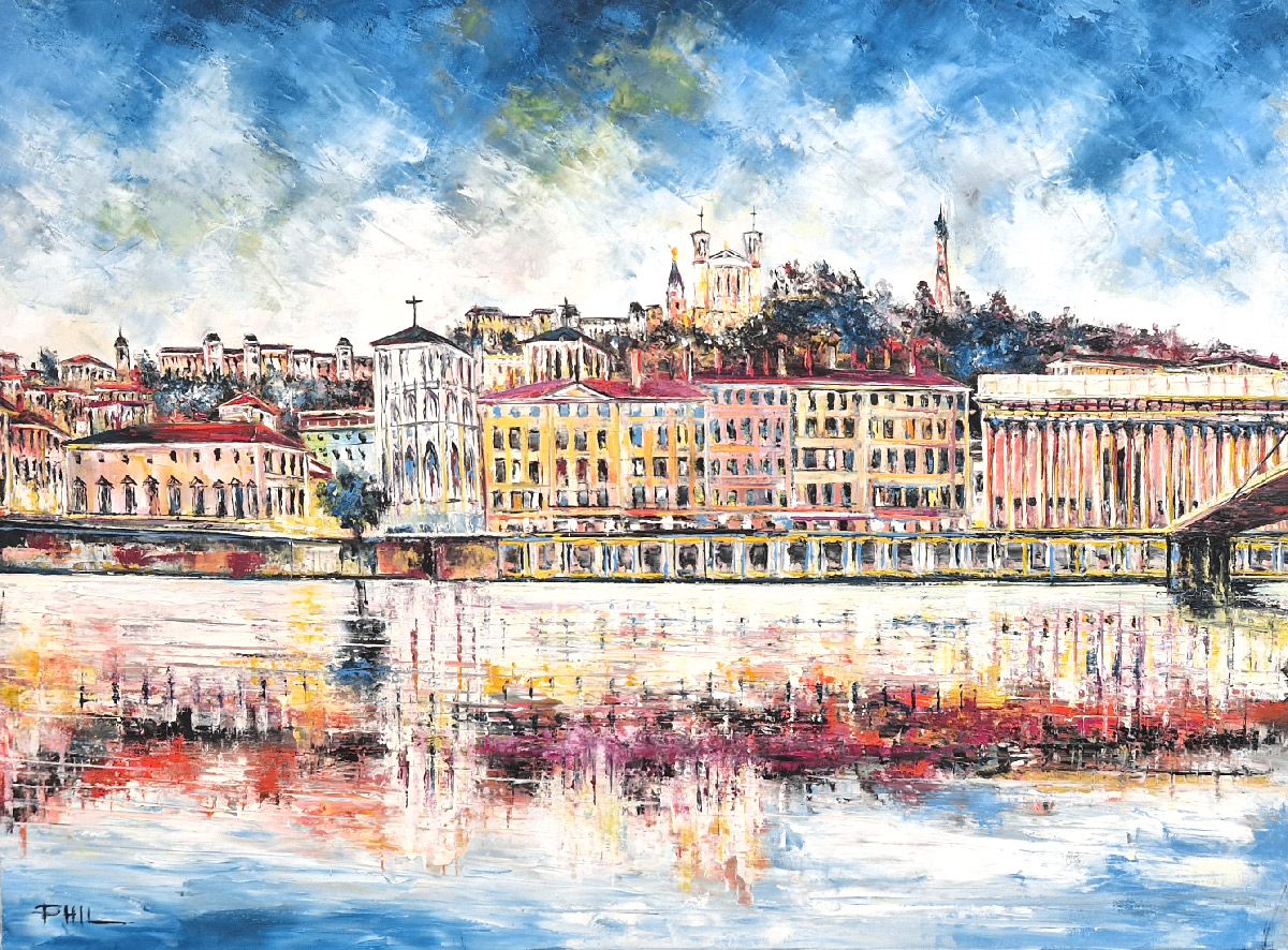 Tableau figuratif grand format Saint-Jean, Lyon – PHIL – 73 × 100 cm