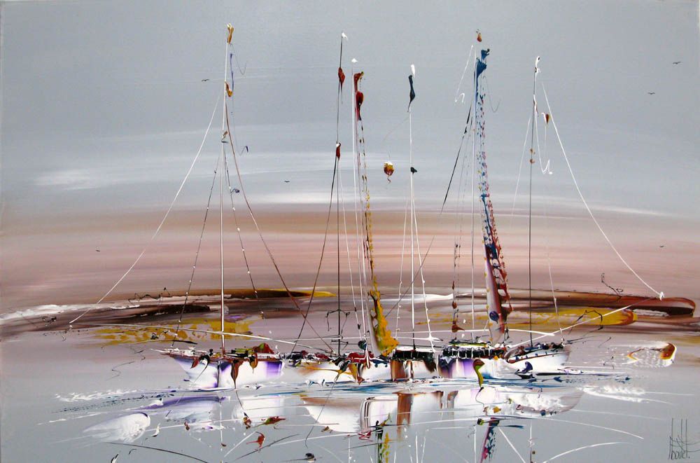 Tableau figuratif grande taille gris MARINE ABSTRAITE 81 – F. BOUTET – 116 × 81 cm