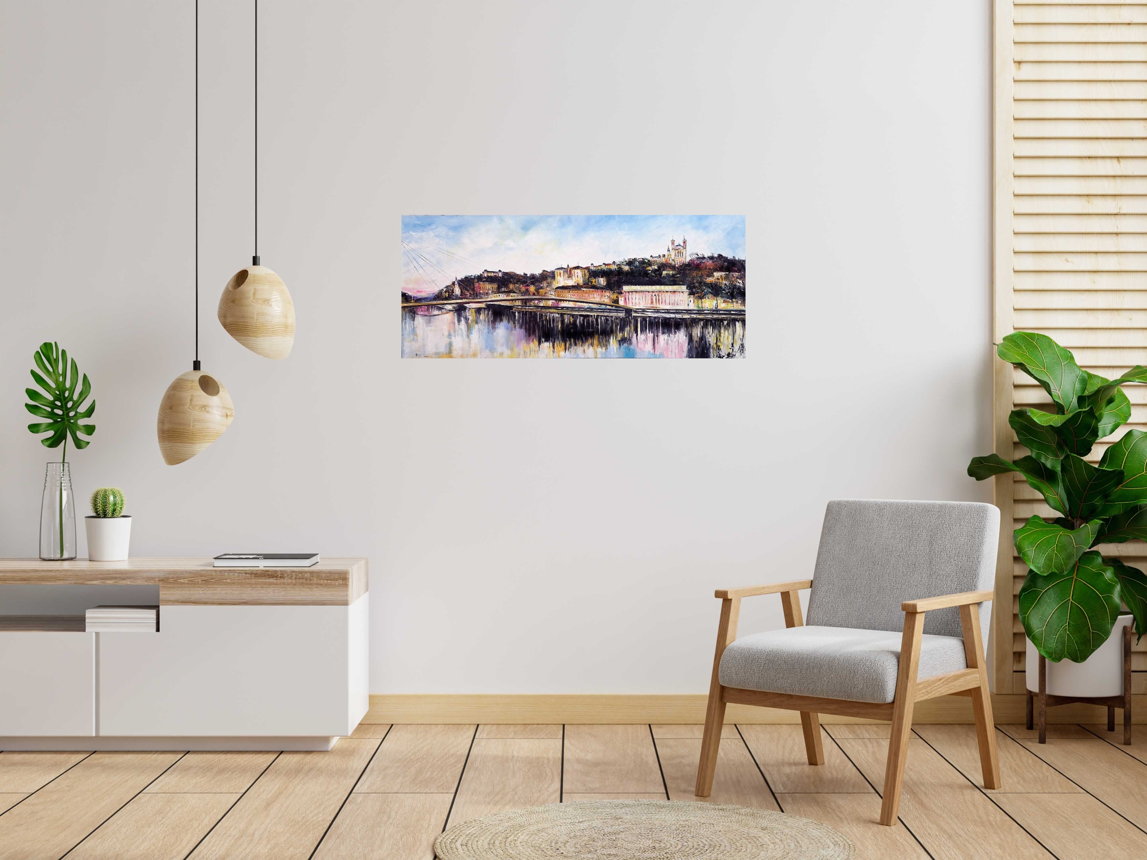 Tableau Quais de la Saône, Lyon de PHIL dans un intérieur – 120 × 50 cm