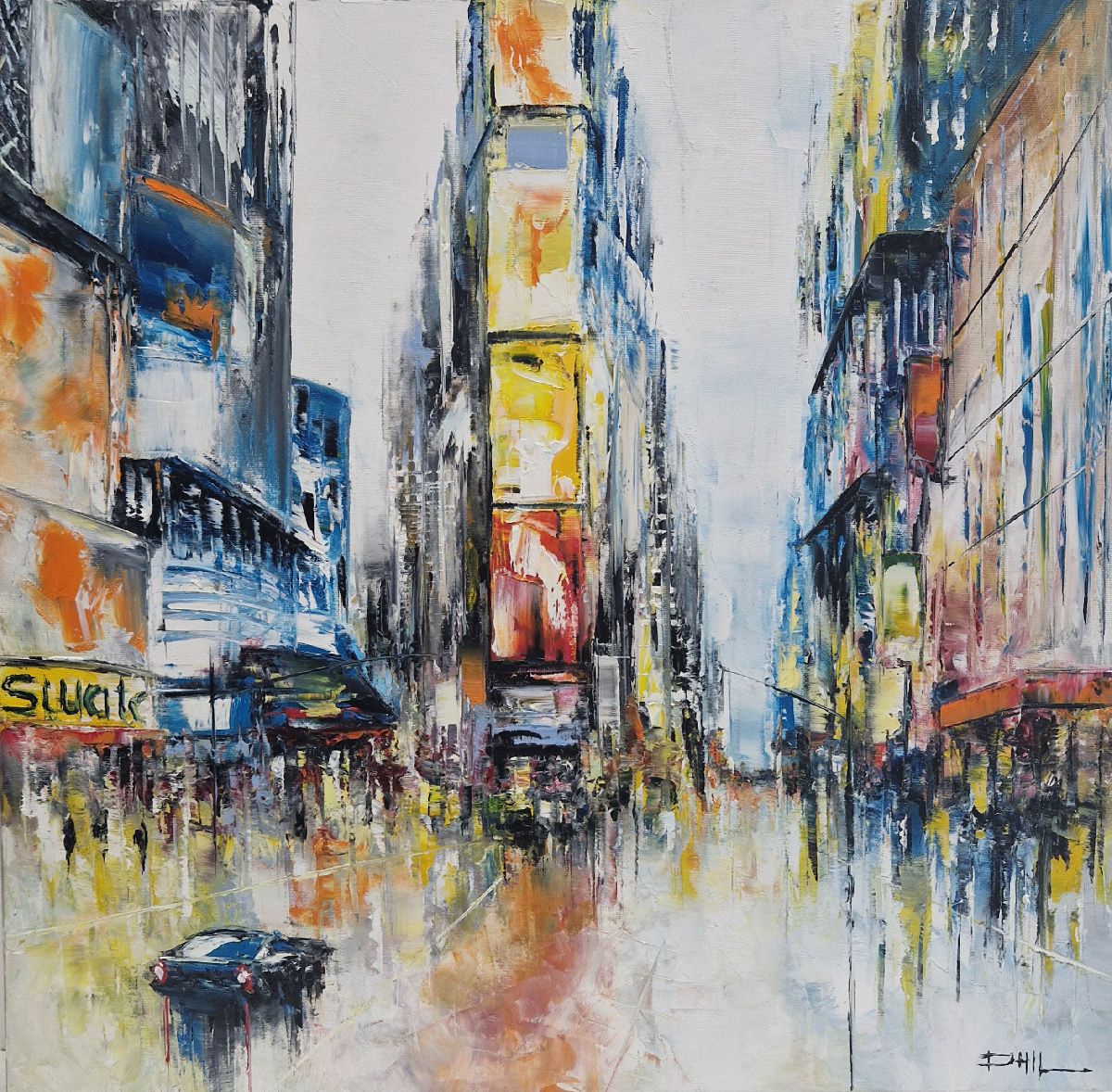 Tableau figuratif moyen format bleu Fabulous Times Square – PHIL – 60 × 60 cm