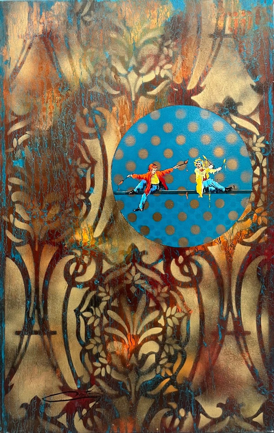 Tableau figuratif moyen format Les satisfactions – Geneviève Canto – 60 × 90 cm