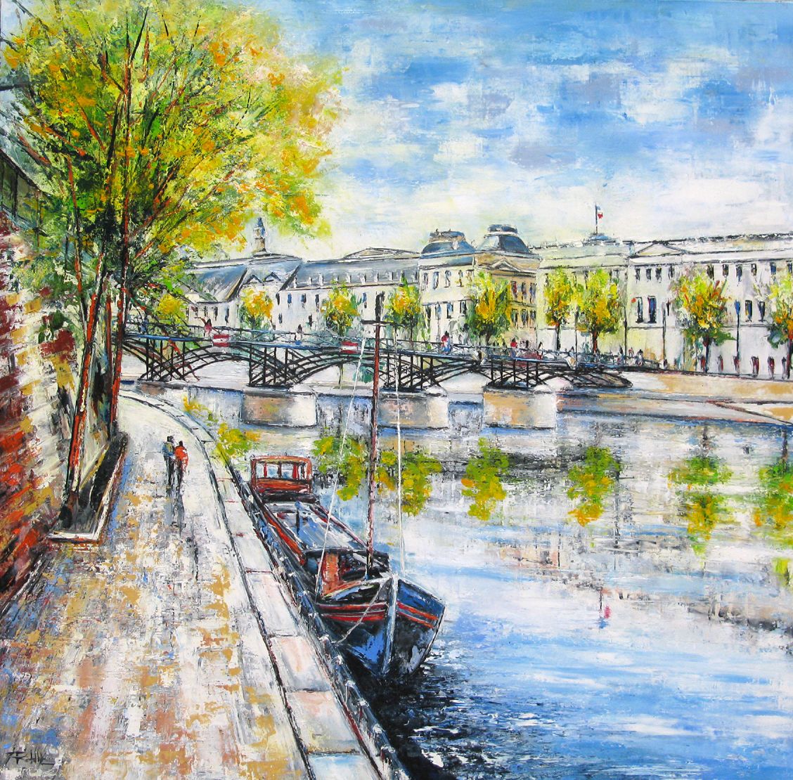 Tableau figuratif moyen format mauve Pont des arts – PHIL – 70 × 70 cm