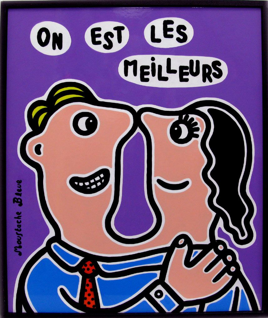 Tableau figuratif moyen format On est les meilleurs – MOUSTACHE BLEUE – 57 × 68 cm