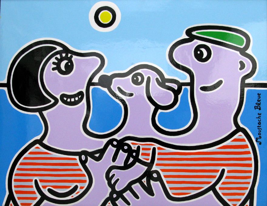 Tableau figuratif moyen format Sans titre – MOUSTACHE BLEUE – 62 × 83 cm
