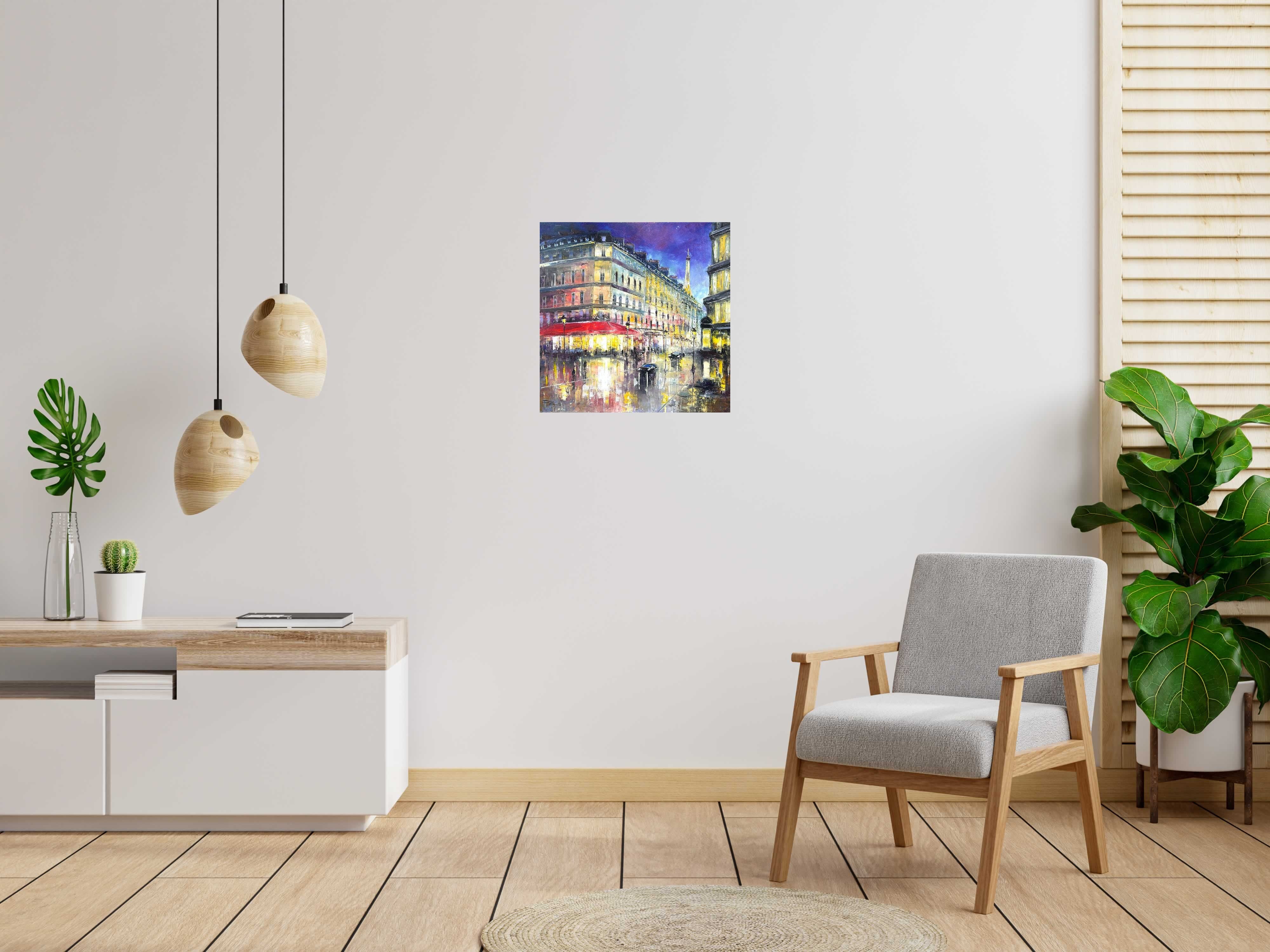 Tableau La brasserie, Paris de PHIL dans un intérieur – 60 × 60 cm