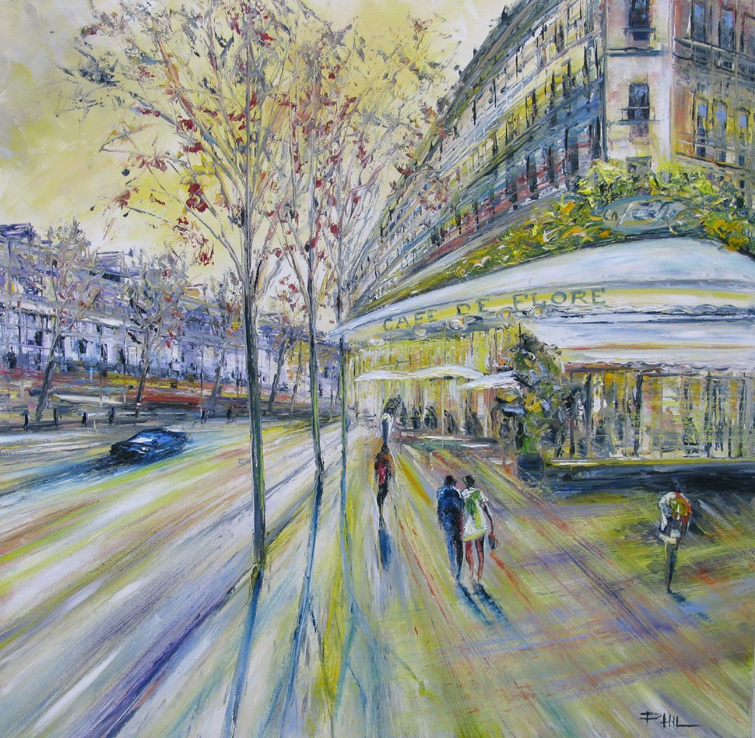 Tableau figuratif moyen format Le Flore, Paris – PHIL – 60 × 60 cm
