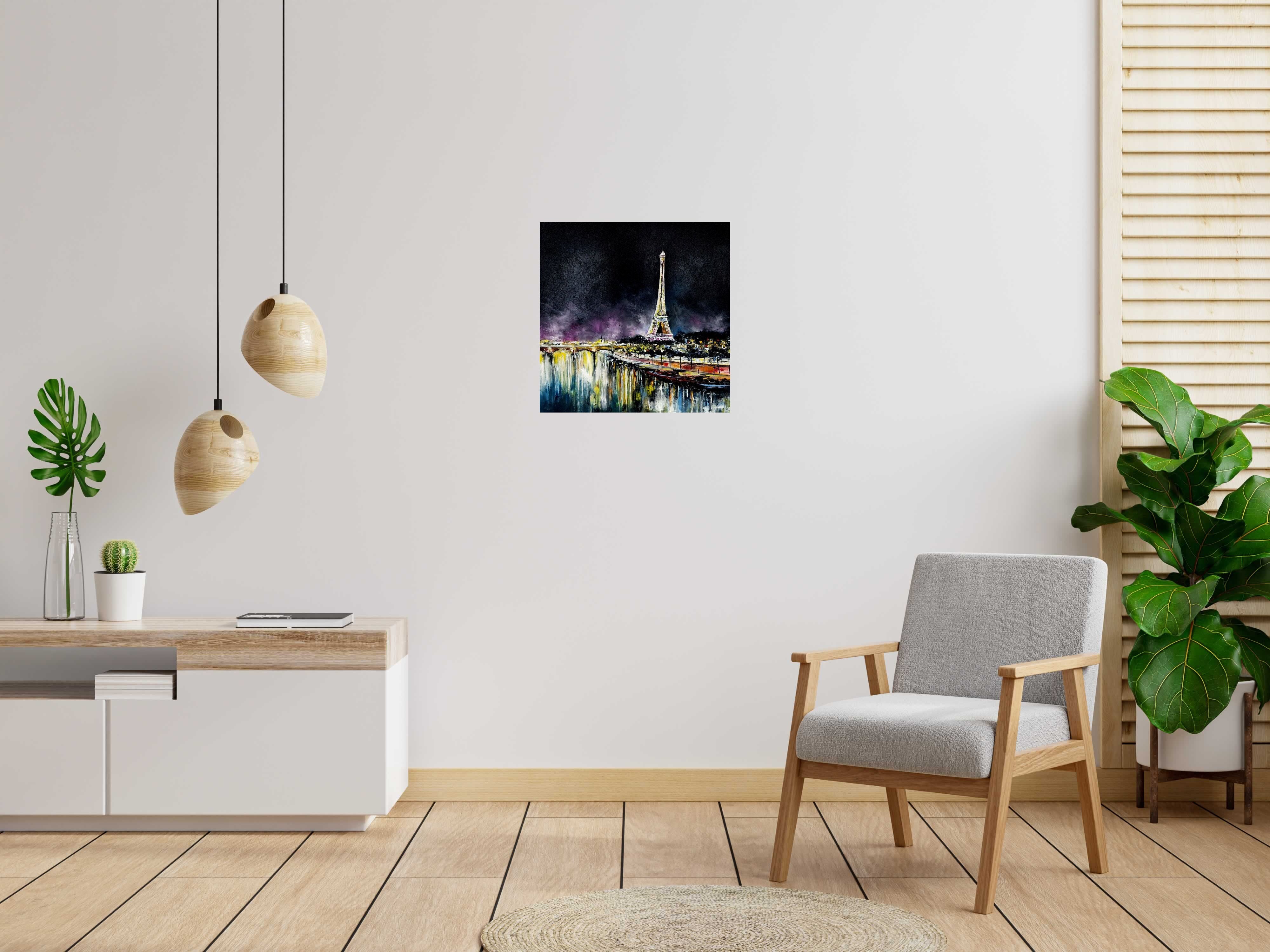 Tableau Les Péniches, Paris de PHIL dans un intérieur – 60 × 60 cm