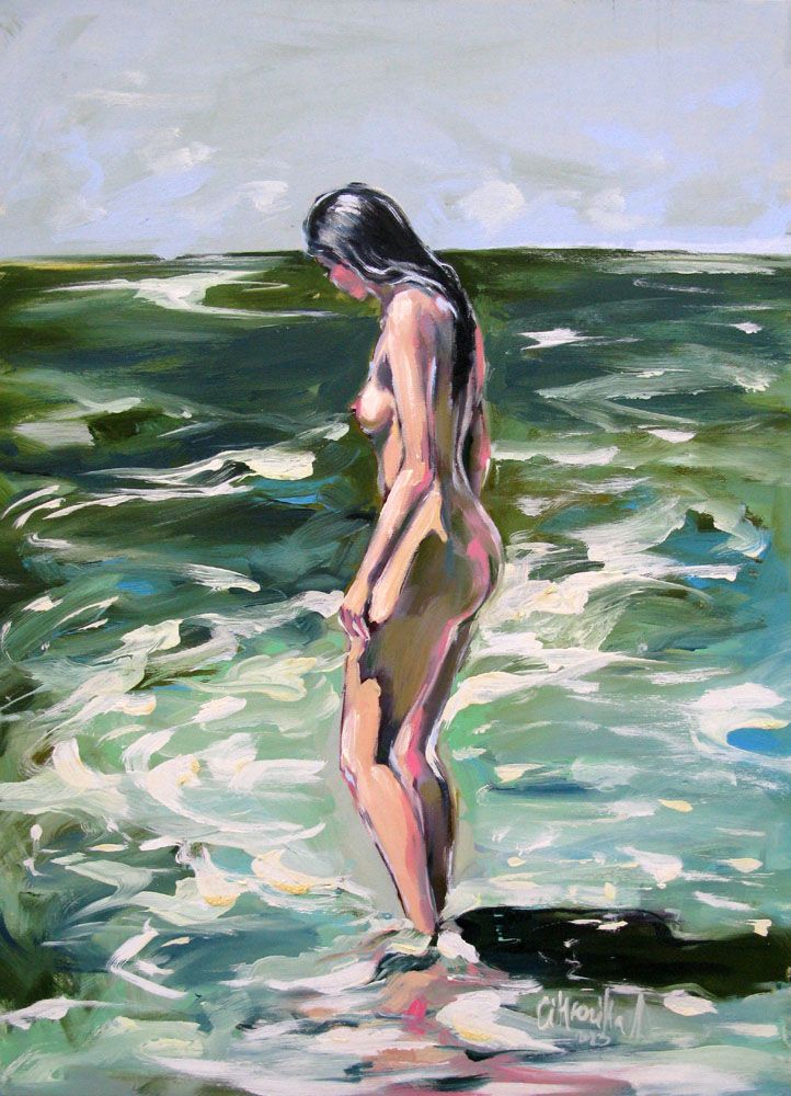 Tableau figuratif moyen format vert Océan – OLENA SINIUHINA – 50 × 70 cm