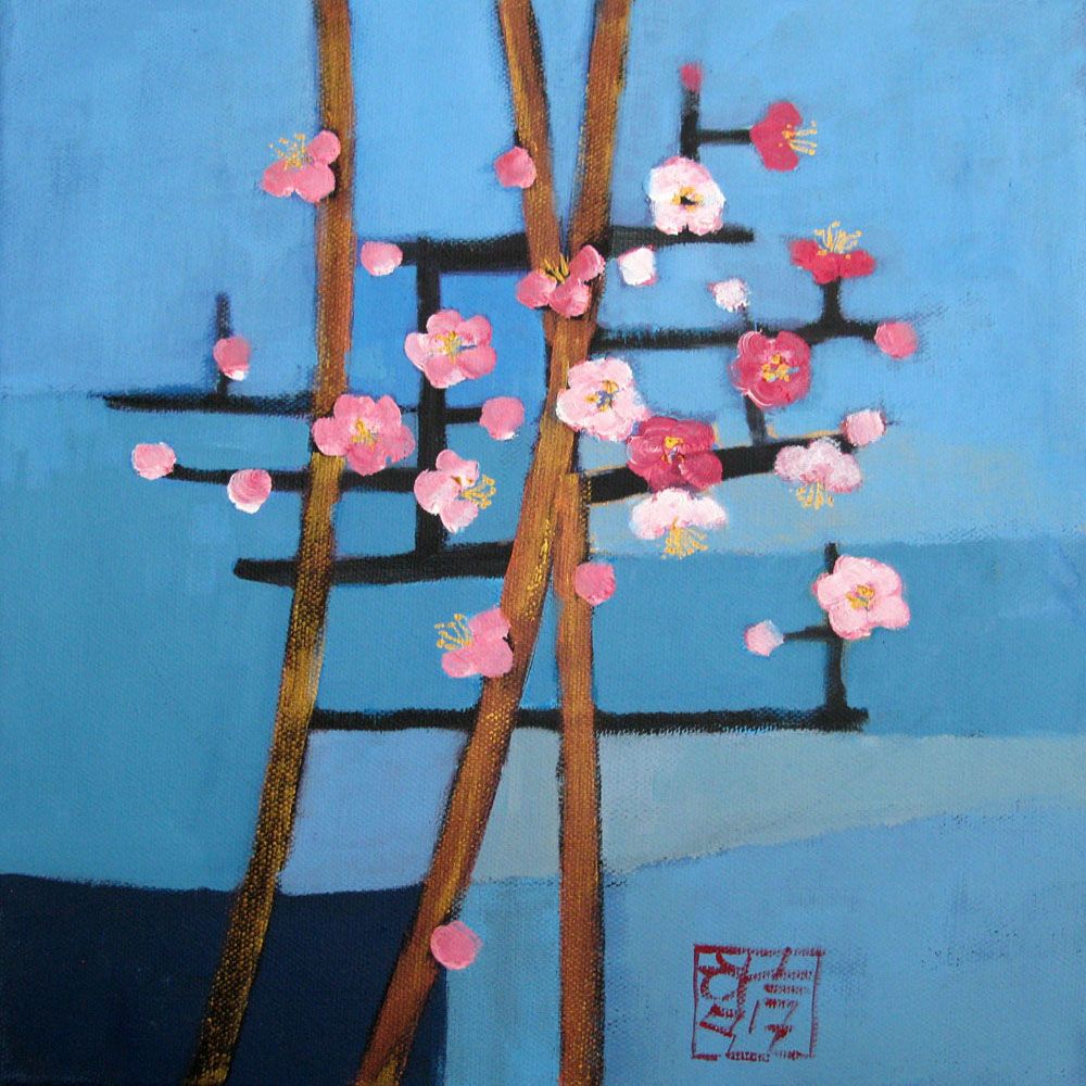 Tableau figuratif petit format bleu QUIETUDE – JEONG MIN LEE – 30 × 30 cm