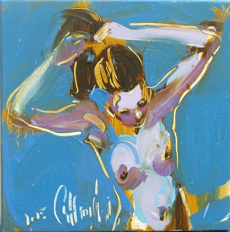 Tableau figuratif petit format bleu leona 4 – OLENA SINIUHINA – 20 × 20 cm