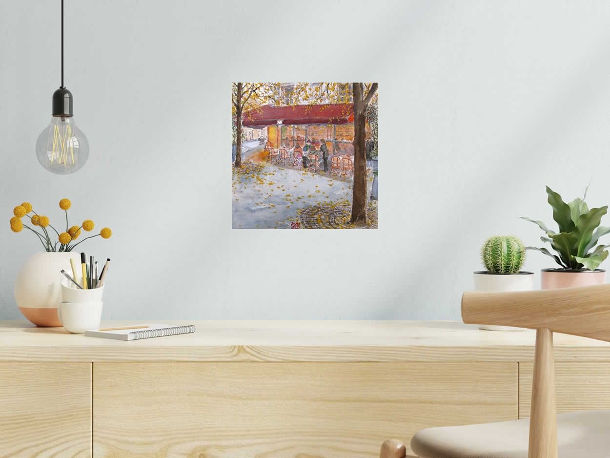 Tableau Café terrasse à la butte Montmartre de JEONG MIN LEE dans un intérieur – 30 × 30 cm