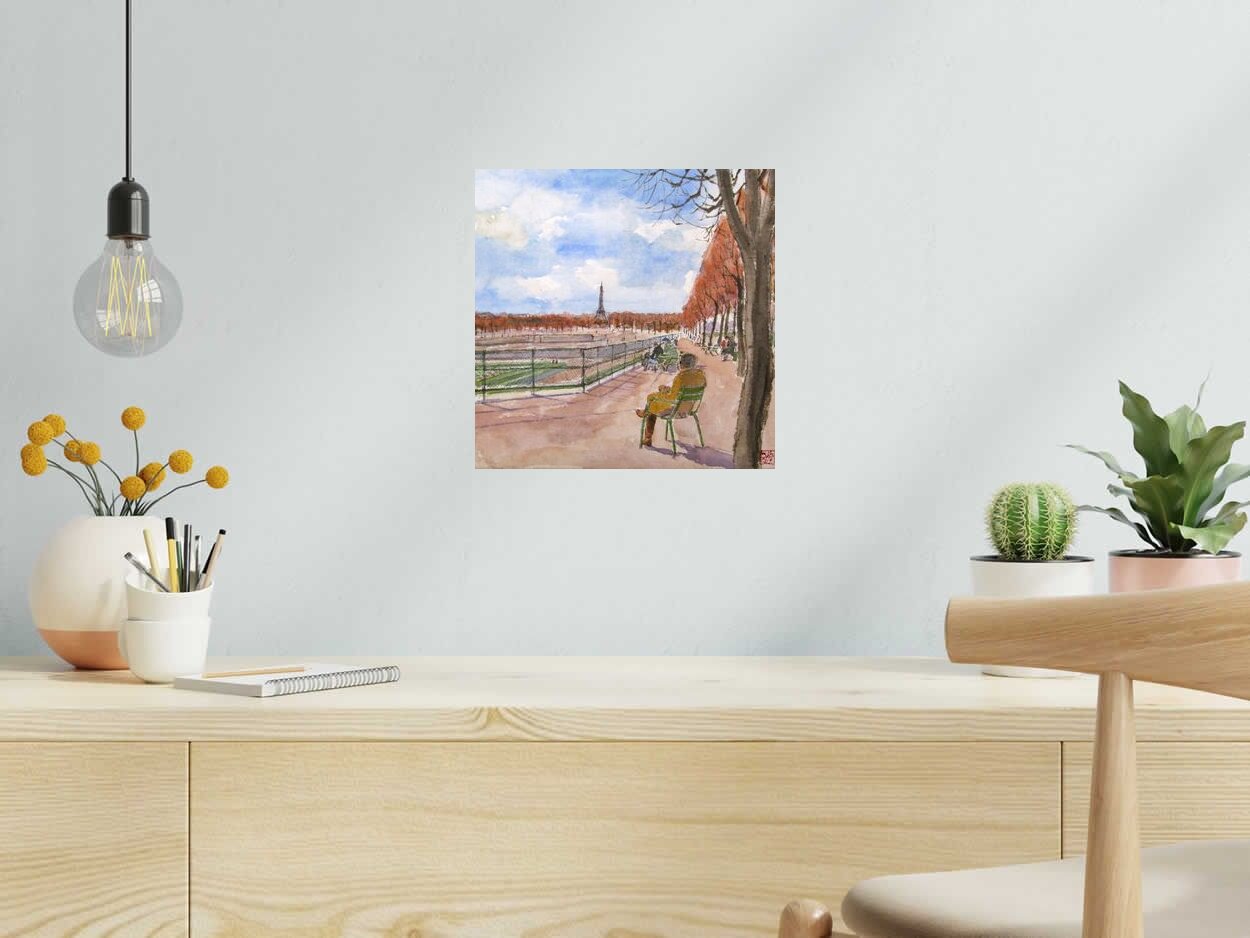 Tableau Pause méridienne au jardin des Tuileries de JEONG MIN LEE dans un intérieur – 30 × 30 cm