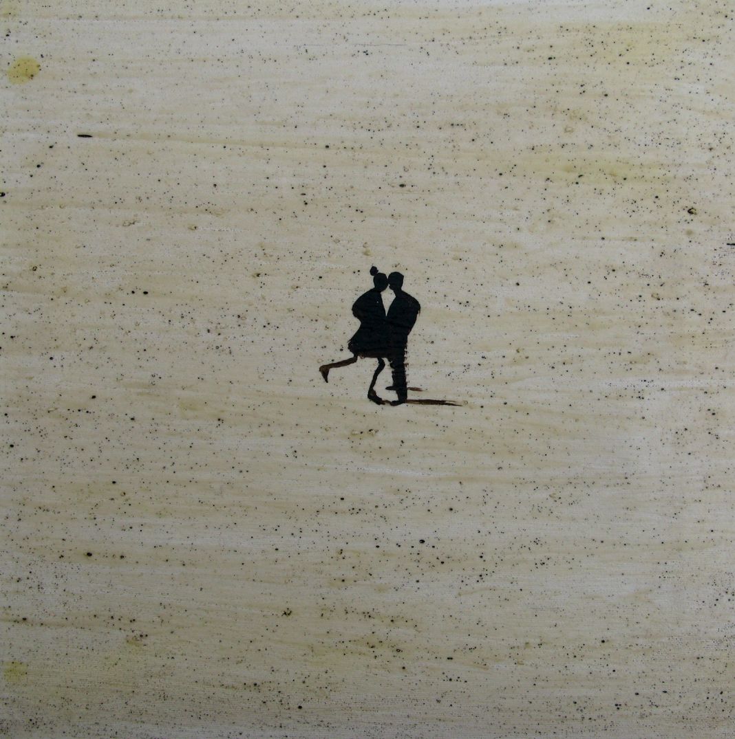 Tableau figuratif petit format Couple - Barcelona 2025 – MARCOS ZRIHEN NOWOTNY – 30 × 30 cm