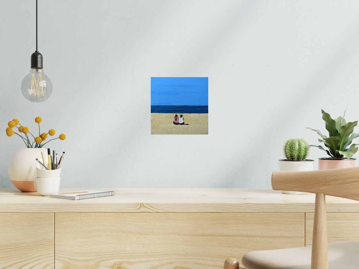 Tableau Pareja Playa - Barcelona 2023 de MARCOS ZRIHEN NOWOTNY dans un intérieur – 20 × 20 cm