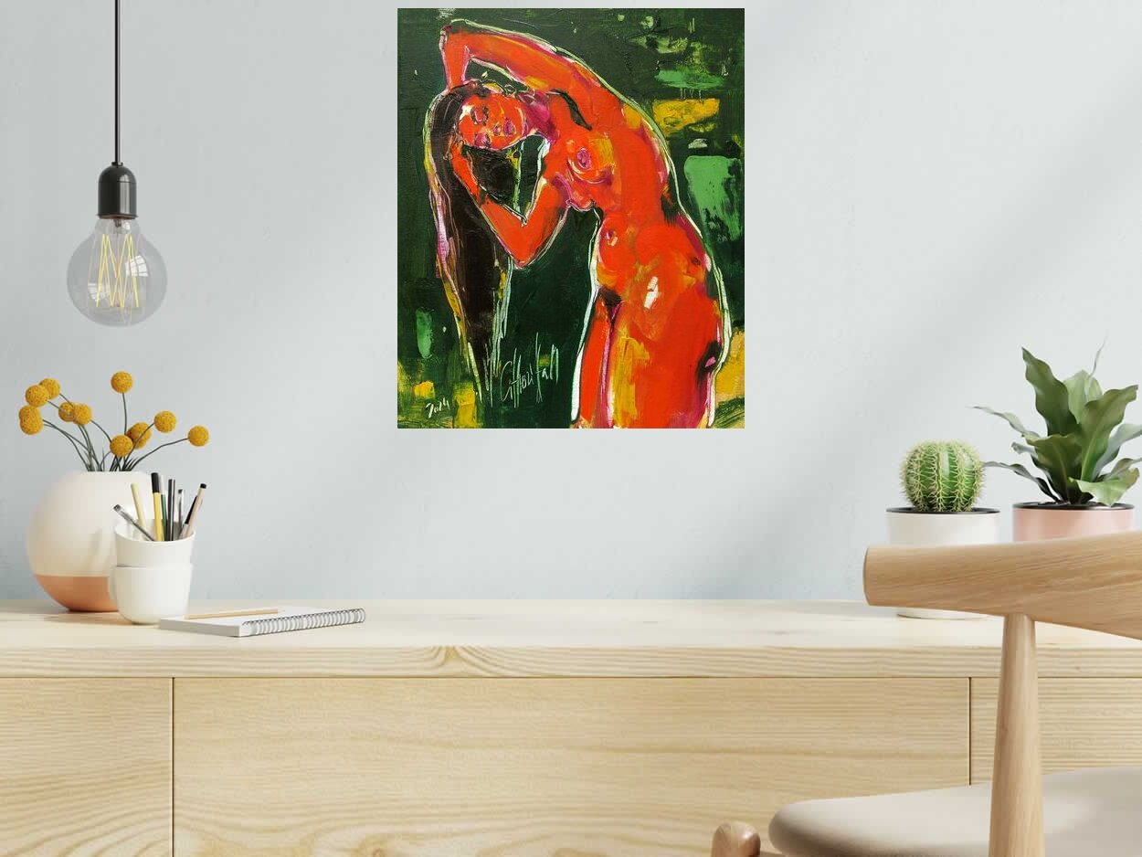 Tableau Cascade de verdure de OLENA SINIUHINA dans un intérieur – 38 × 46 cm