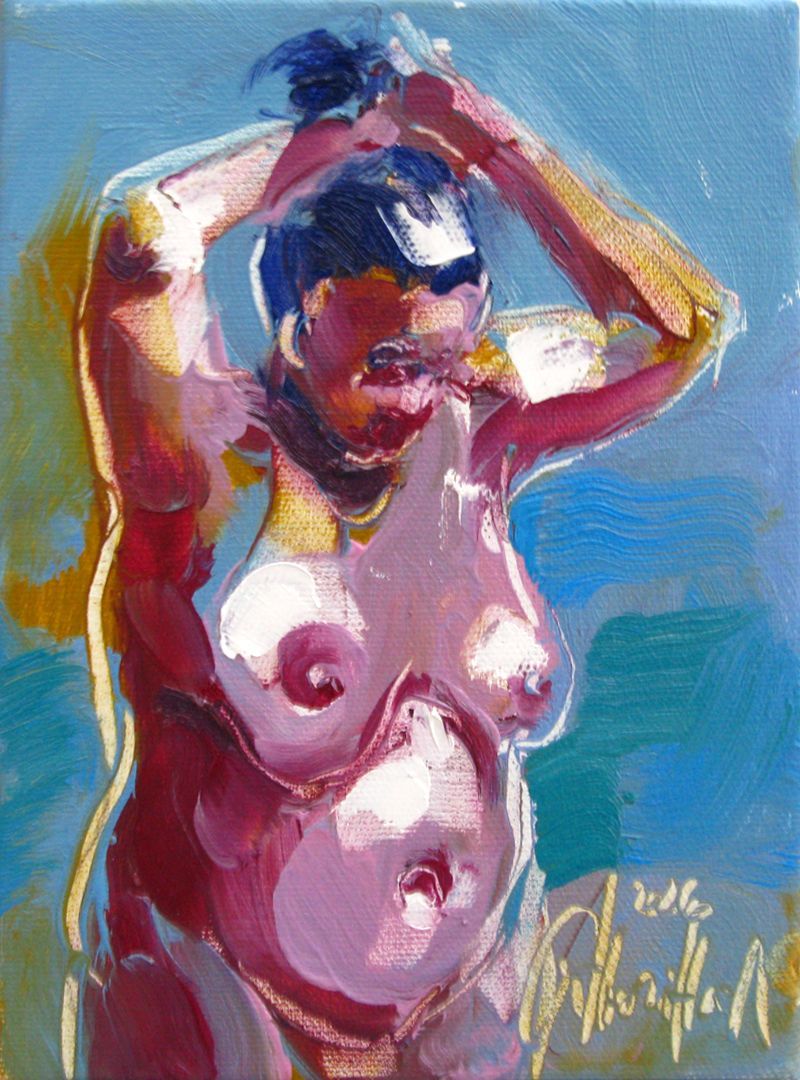Tableau figuratif petit format Oksana – OLENA SINIUHINA – 16 × 22 cm