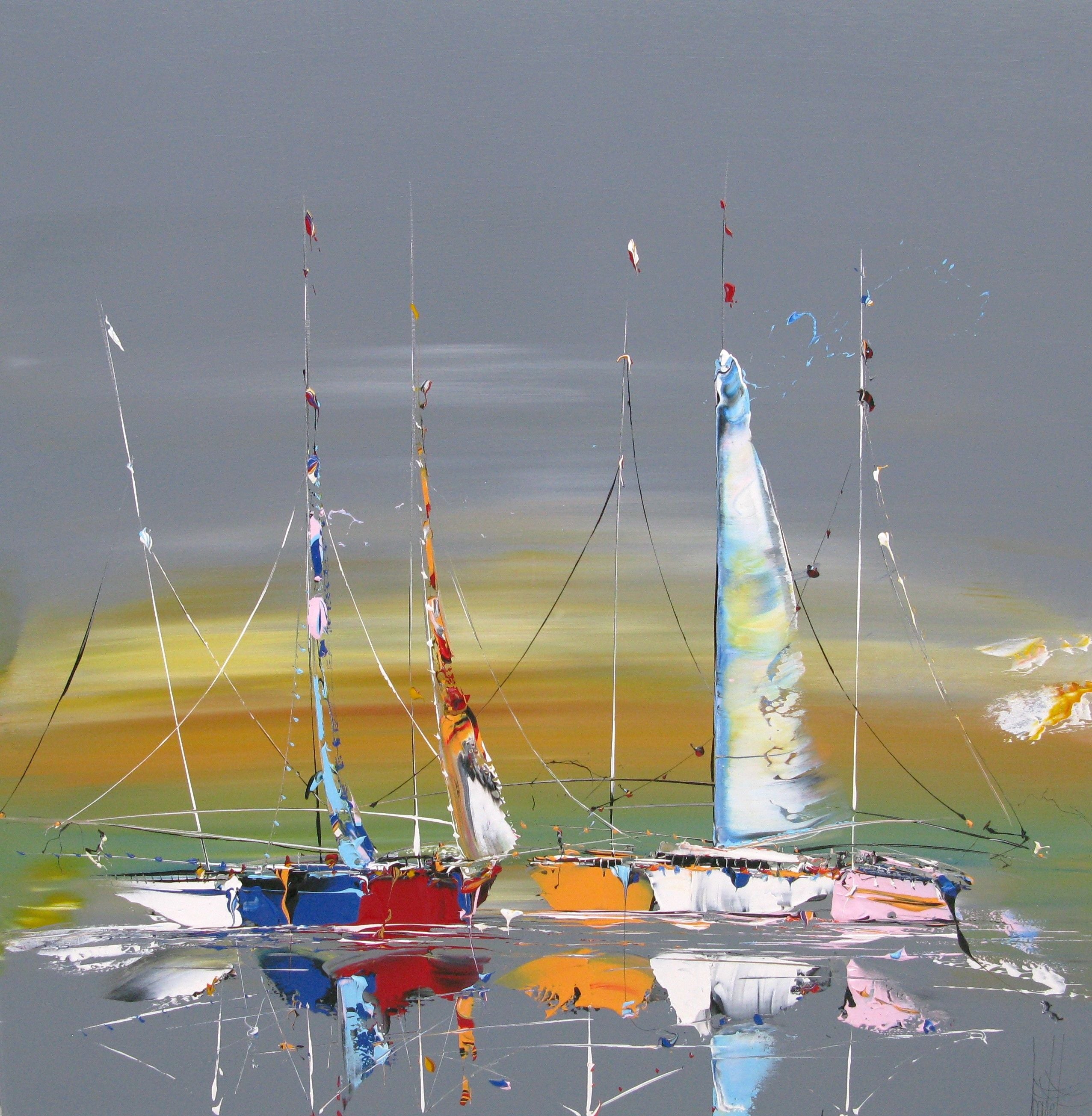Tableau figuratif très grand format bleu MARINE ABSTRAITE 69 – F. BOUTET – 120 × 120 cm