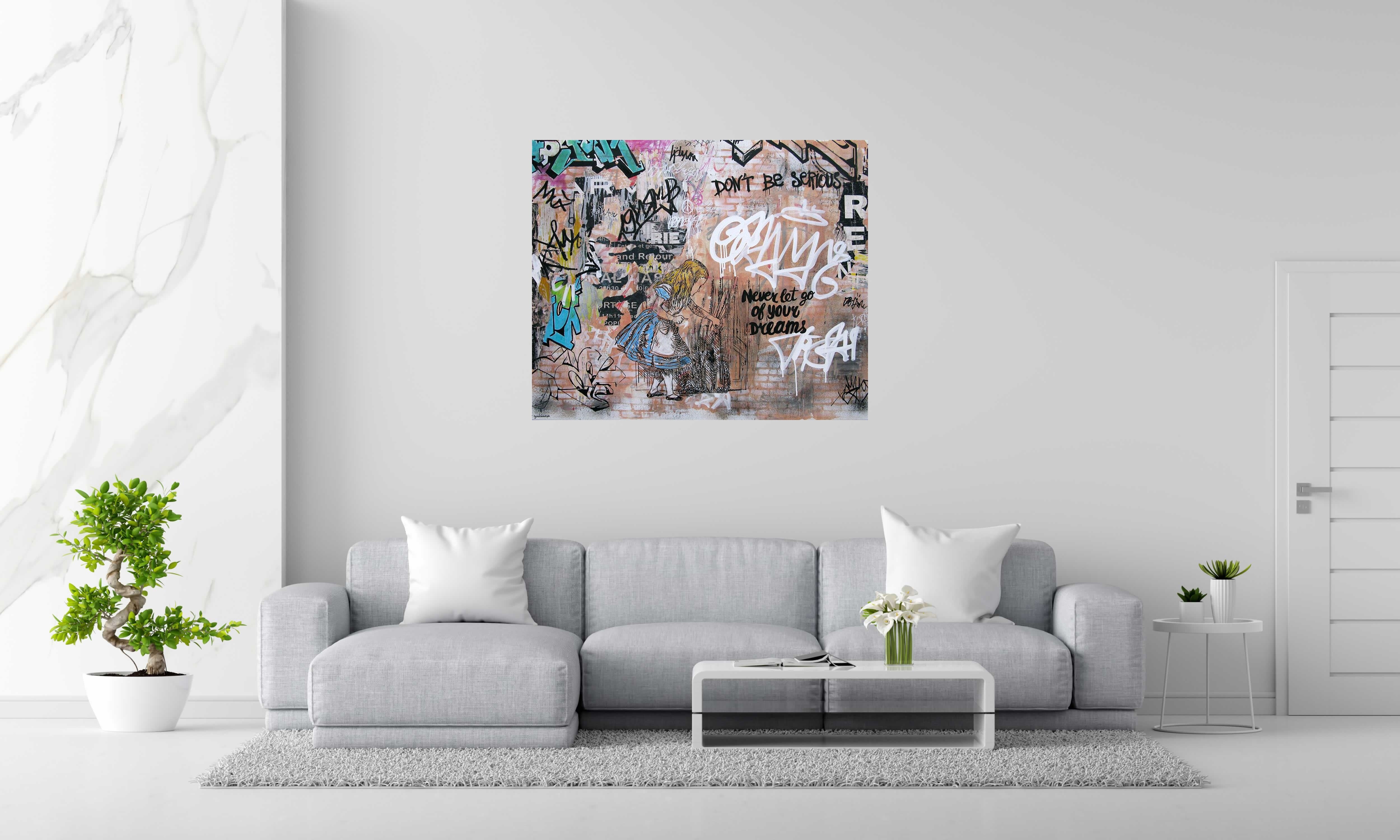 Tableau Never let go of your dreams de PATRICIA GADISSEUR dans un intérieur – 120 × 100 cm