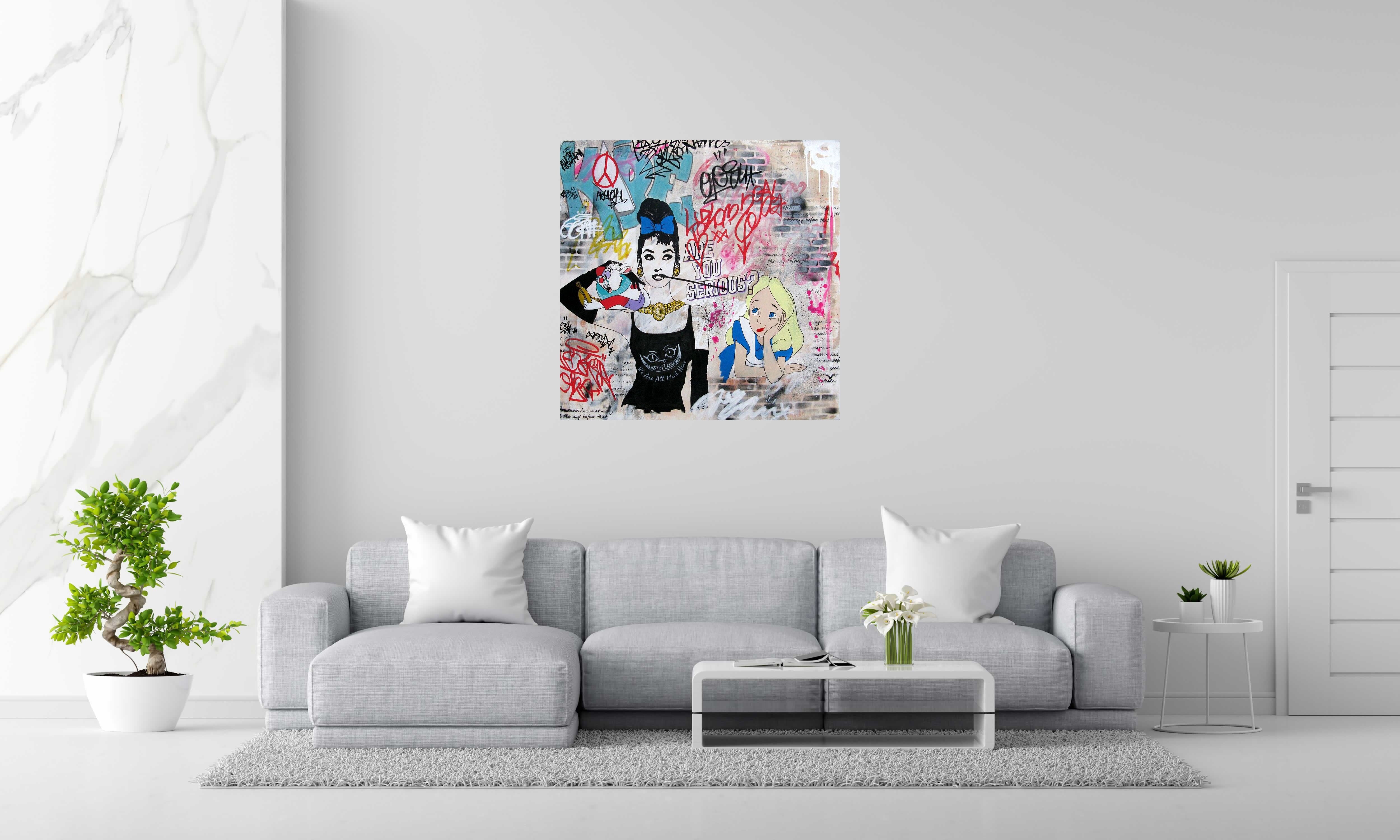 Tableau Are you Serious de PATRICIA GADISSEUR dans un intérieur – 100 × 100 cm