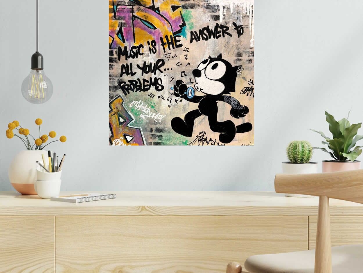 Tableau Music is the answer de PATRICIA GADISSEUR dans un intérieur – 50 × 50 cm