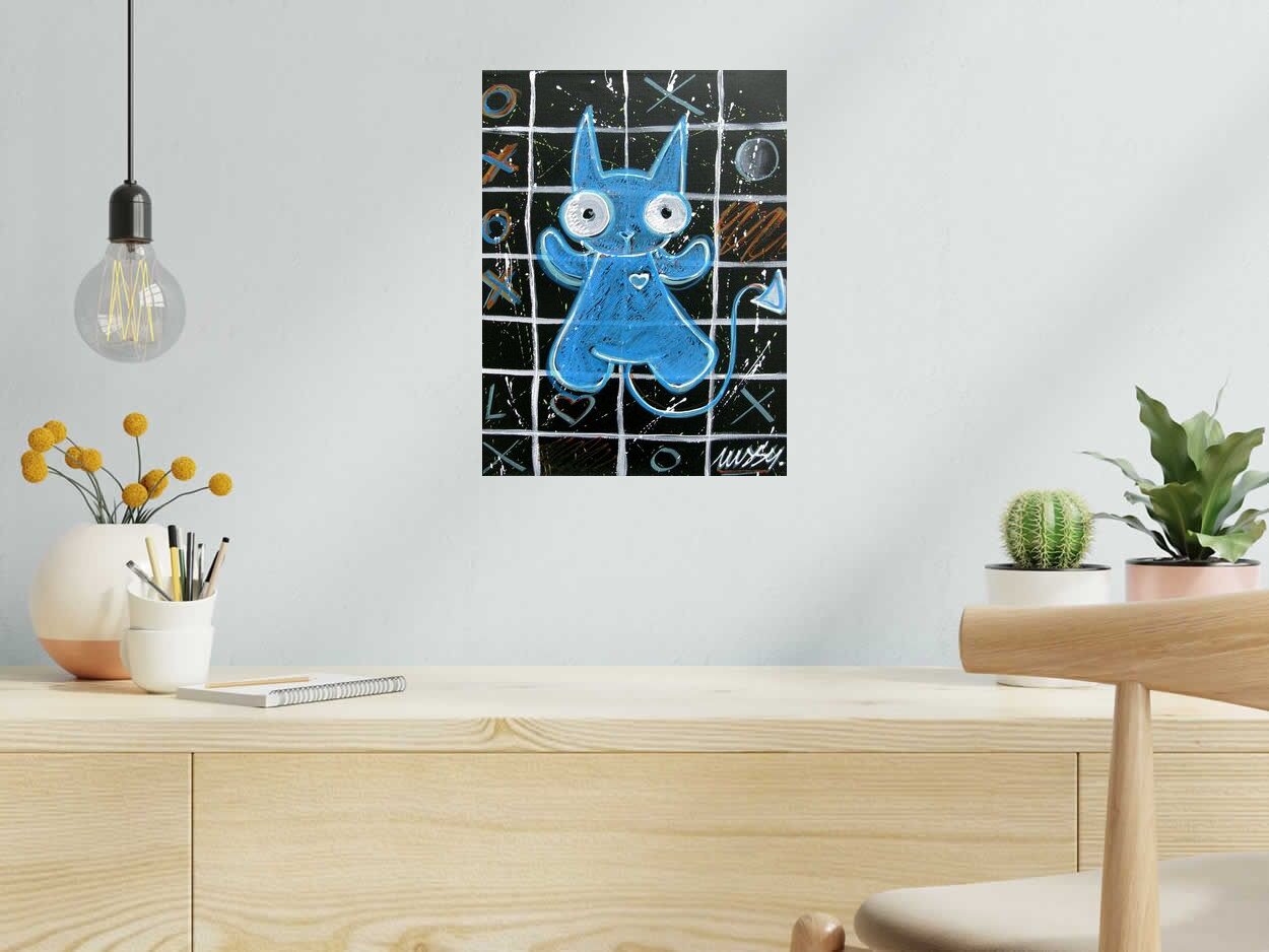 Tableau blue cat de LUSSY dans un intérieur – 30 × 40 cm