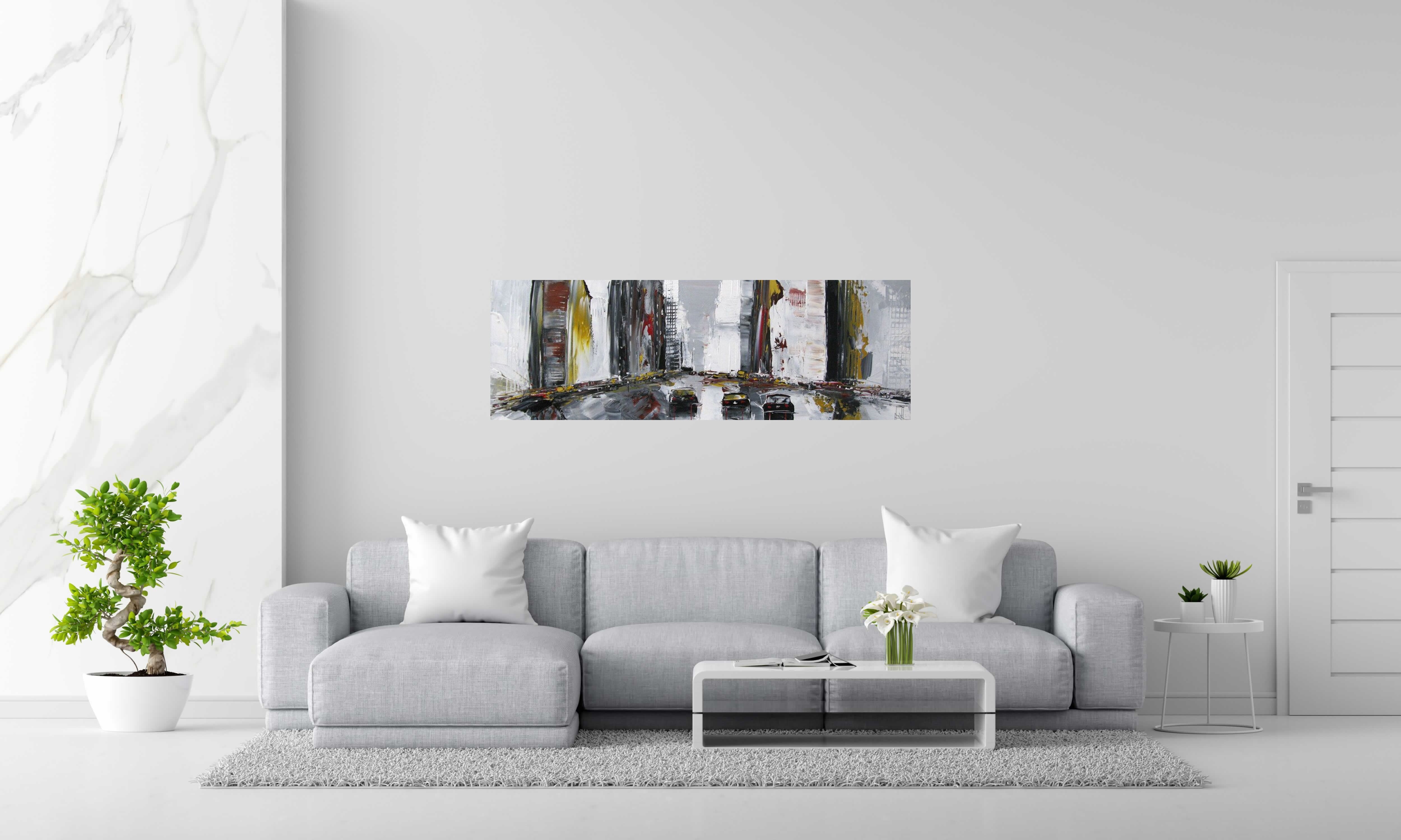 Tableau PAYSAGE URBAIN VII de F. BOUTET dans un intérieur – 50 × 150 cm