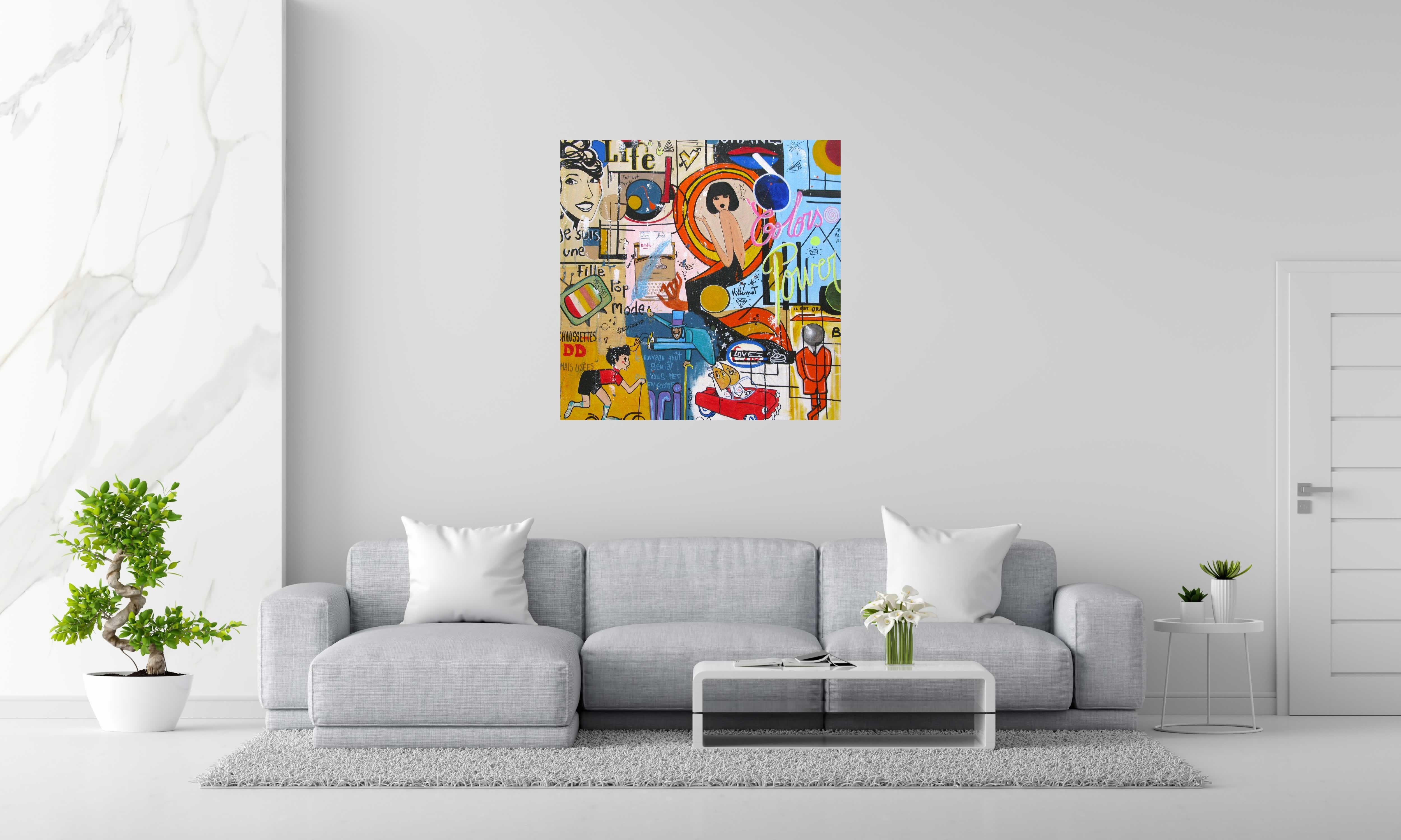 Tableau COLORS POWER de CACOU dans un intérieur – 100 × 100 cm