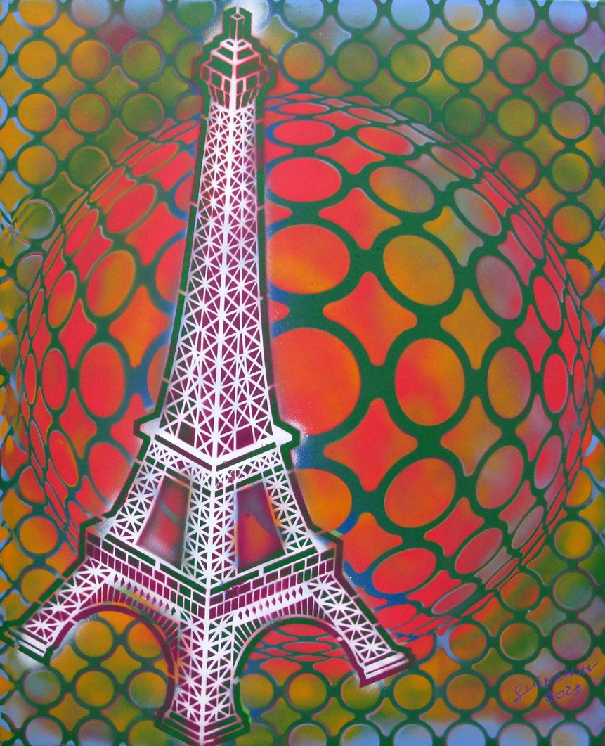 Tableau graphique format xxl rouge et vert Eiffel 1 – YANN GUINCHAN – 81 × 100 cm