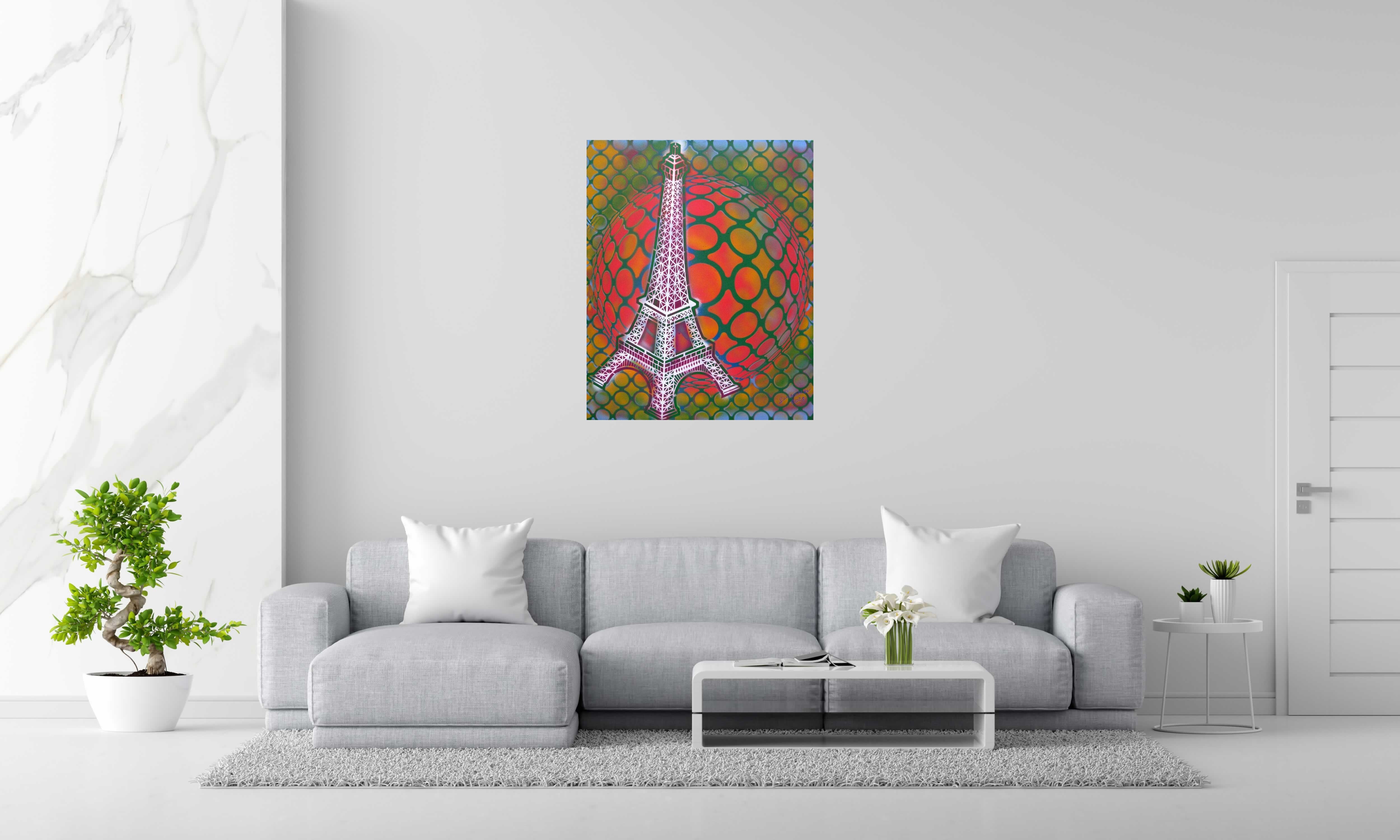 Tableau Eiffel 1 de YANN GUINCHAN dans un intérieur – 81 × 100 cm