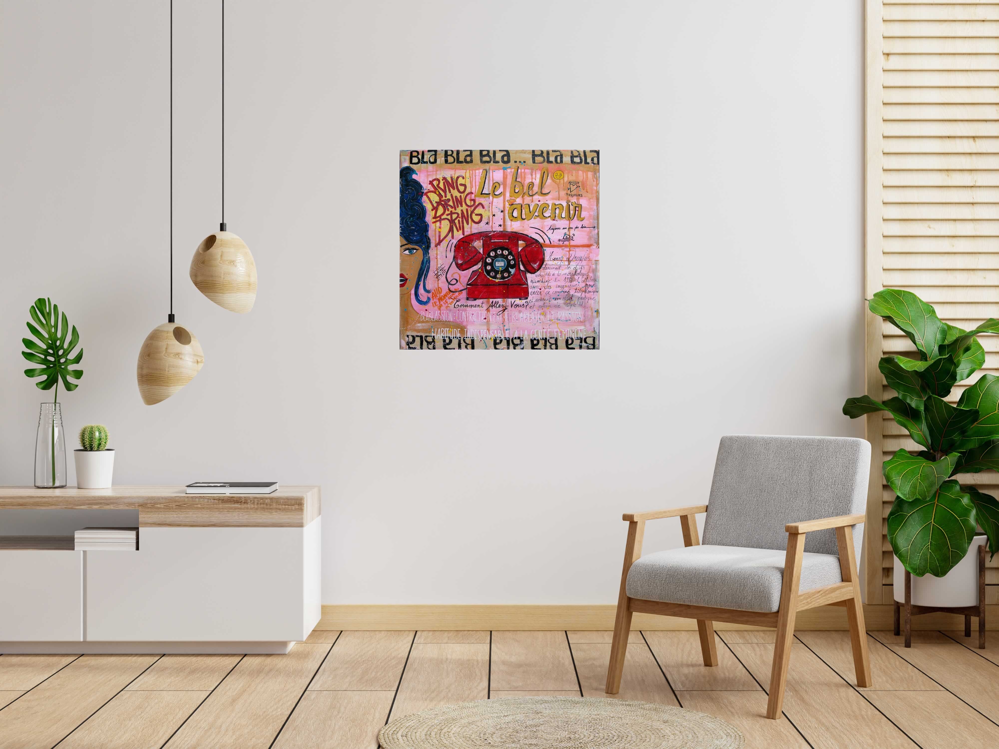 Tableau Bla Bla Bla 659 de CACOU dans un intérieur – 80 × 80 cm