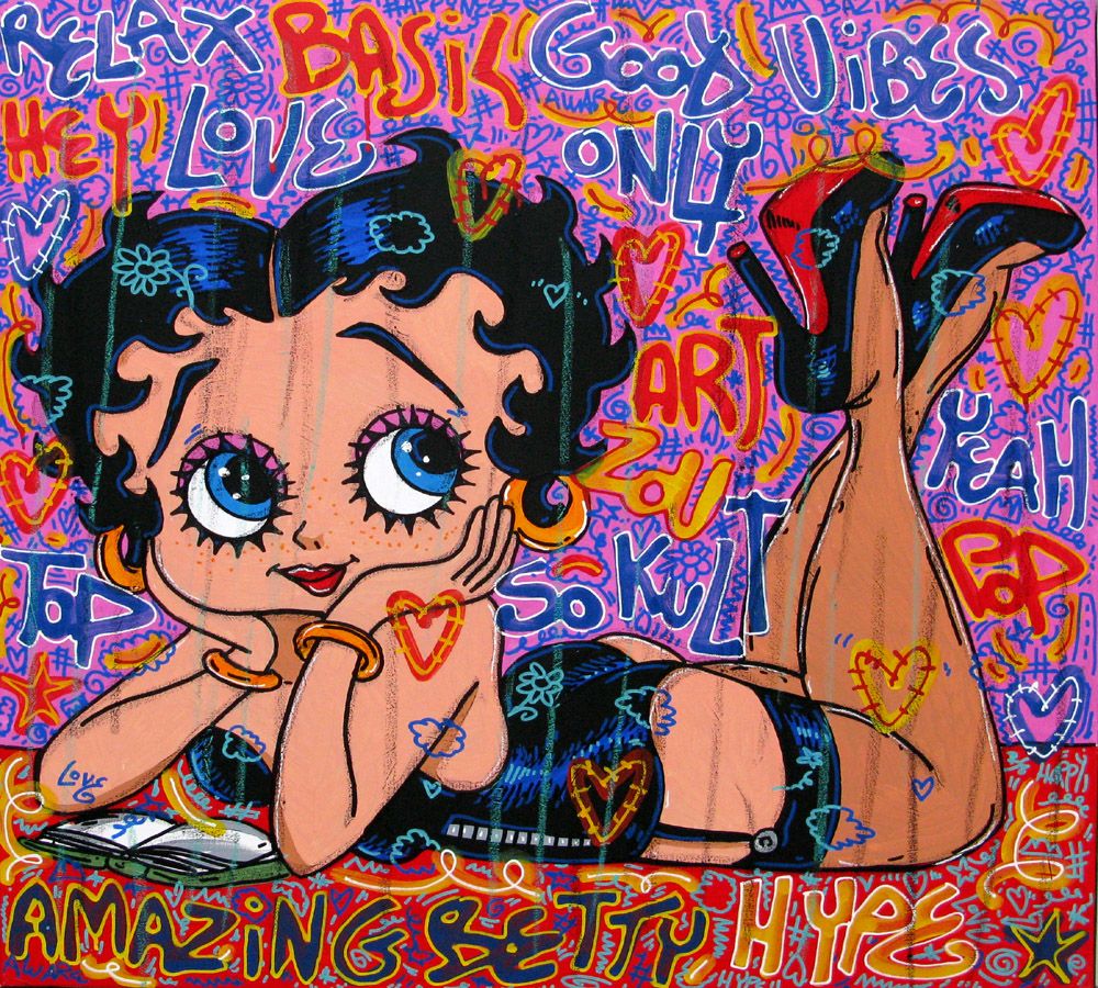 Tableau graphique grande taille bleu Love betty – RICO SAB – 80 × 80 cm