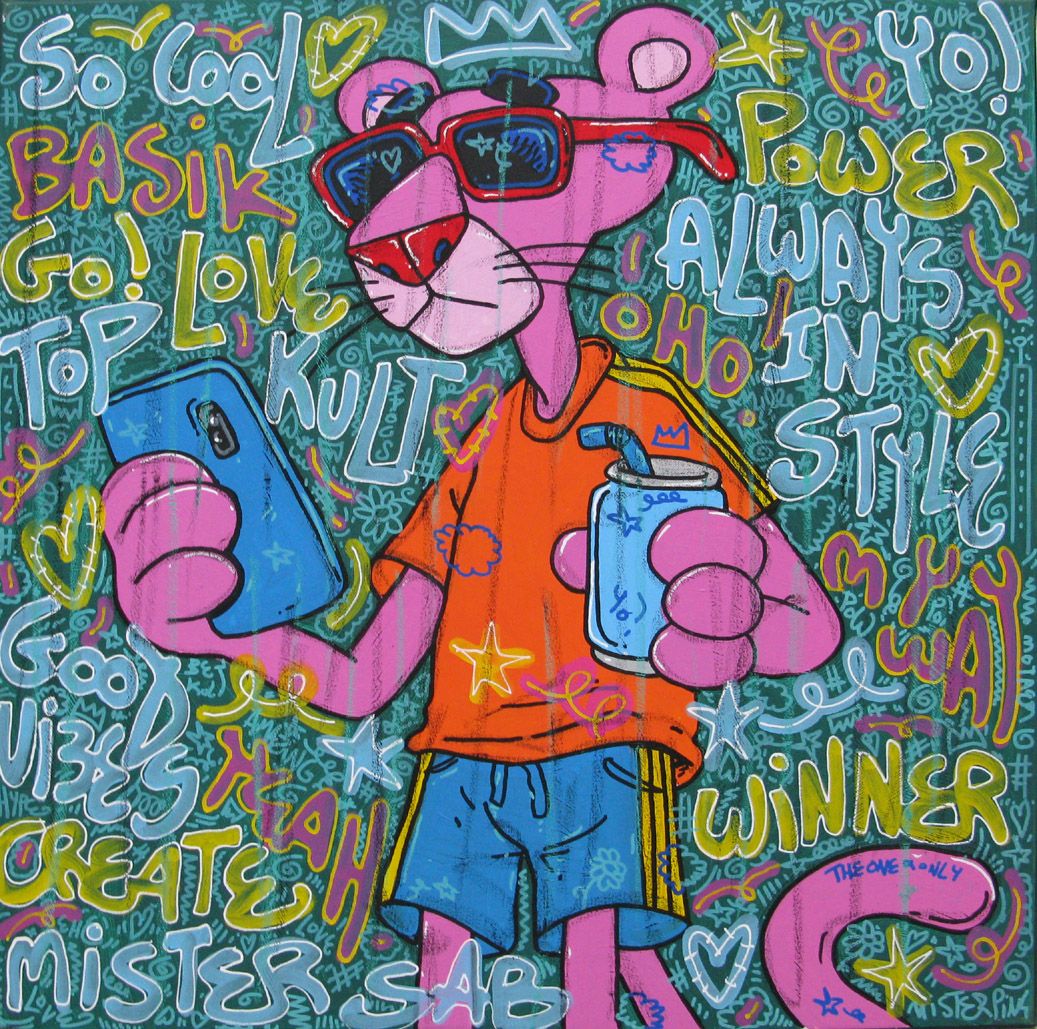 Tableau graphique grande taille bleu So cool pink – RICO SAB – 80 × 80 cm