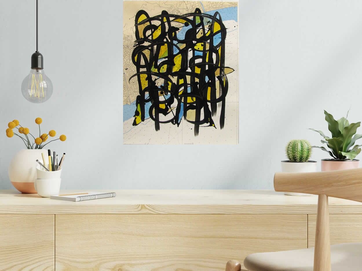 Tableau NO NAME SUR CARTE MARINE N°17 de STEPHANE RIME dans un intérieur – 50 × 40 cm