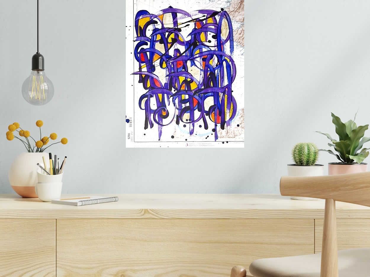 Tableau NONAME CARTE MARITIME N°10 de STEPHANE RIME dans un intérieur – 50 × 40 cm