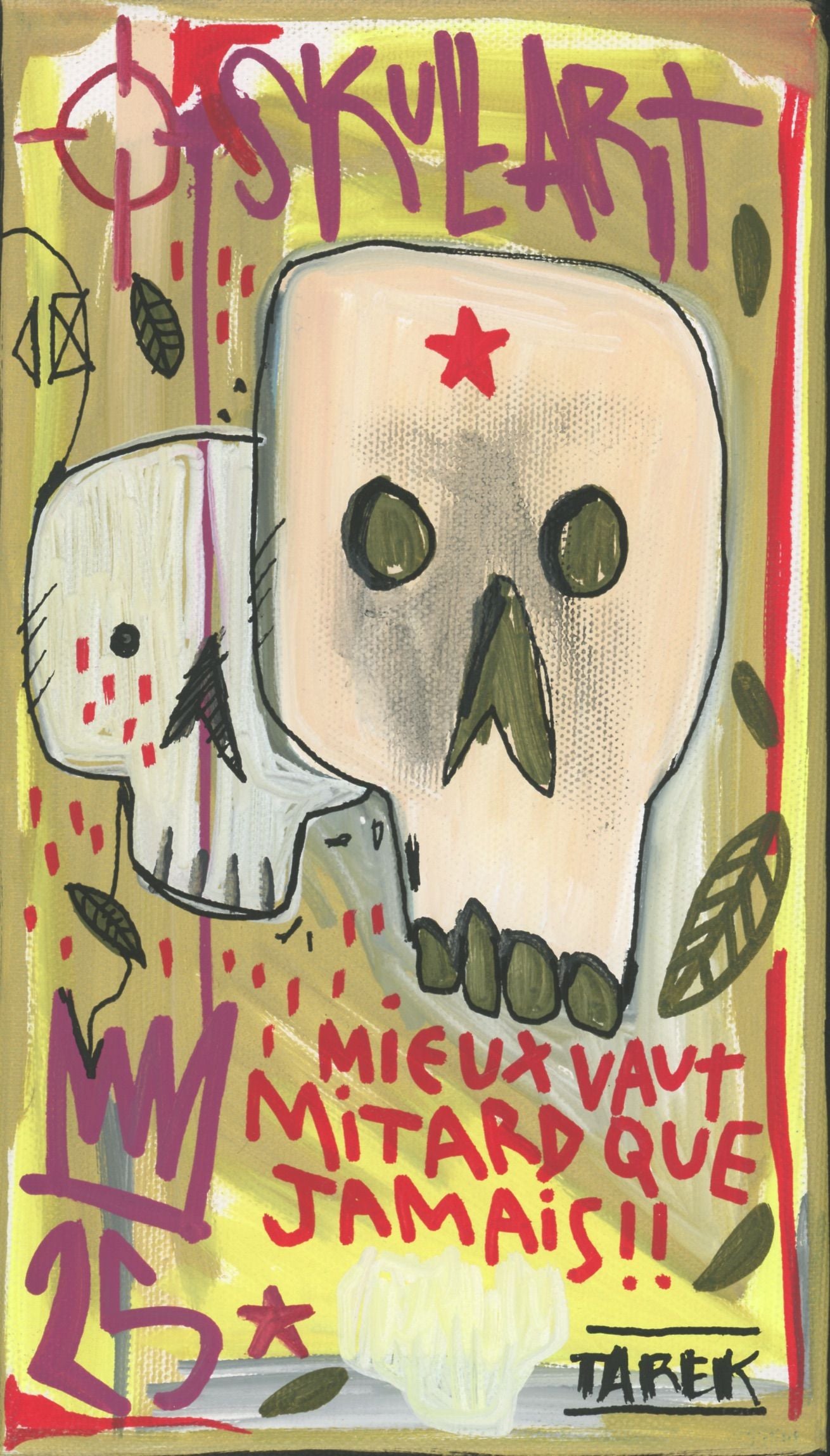 Tableau graphique petit format Skull Art – TAREK – 14 × 24 cm