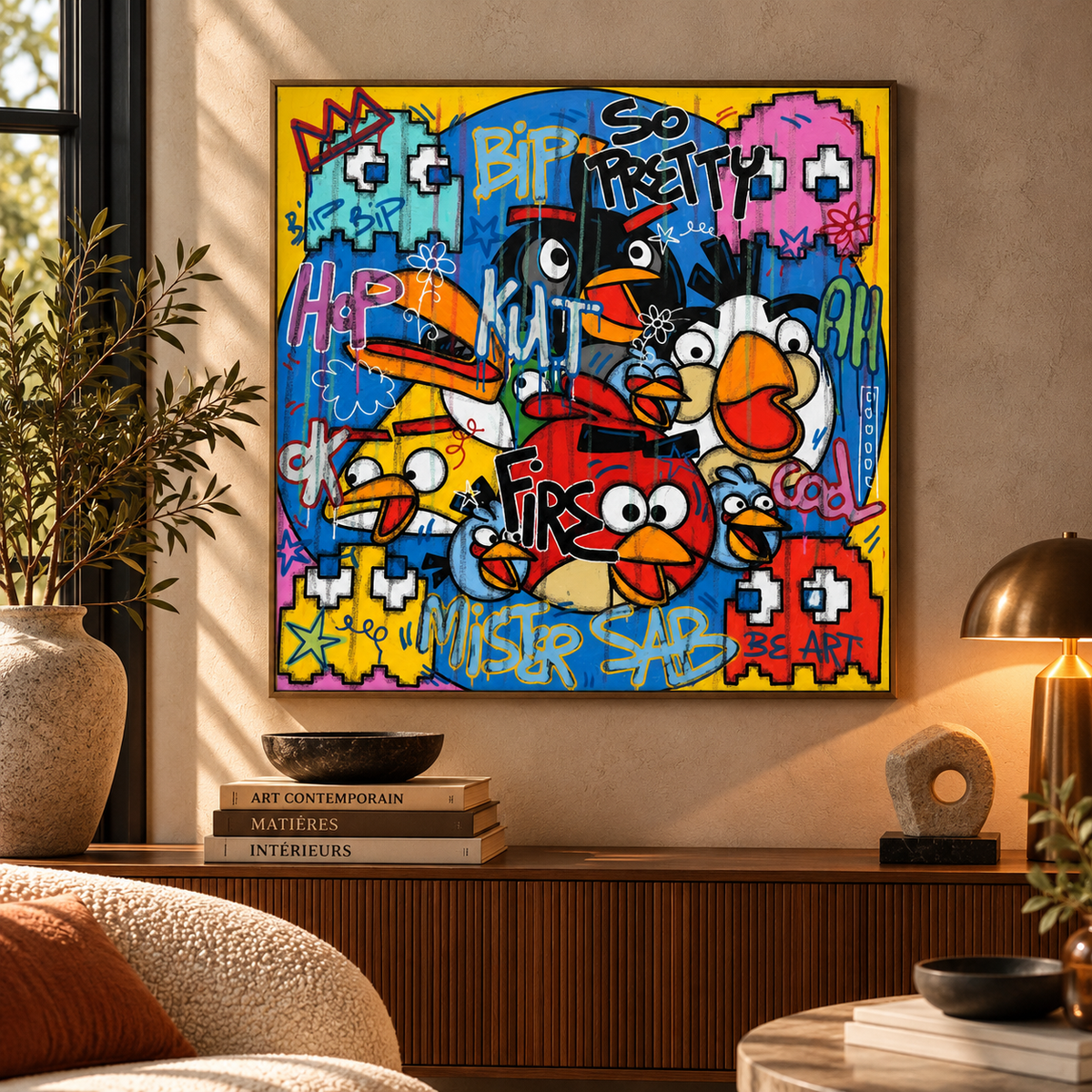 Tableau Bip Bip Angry Birds de RICO SAB dans un intérieur – 80 × 80 cm
