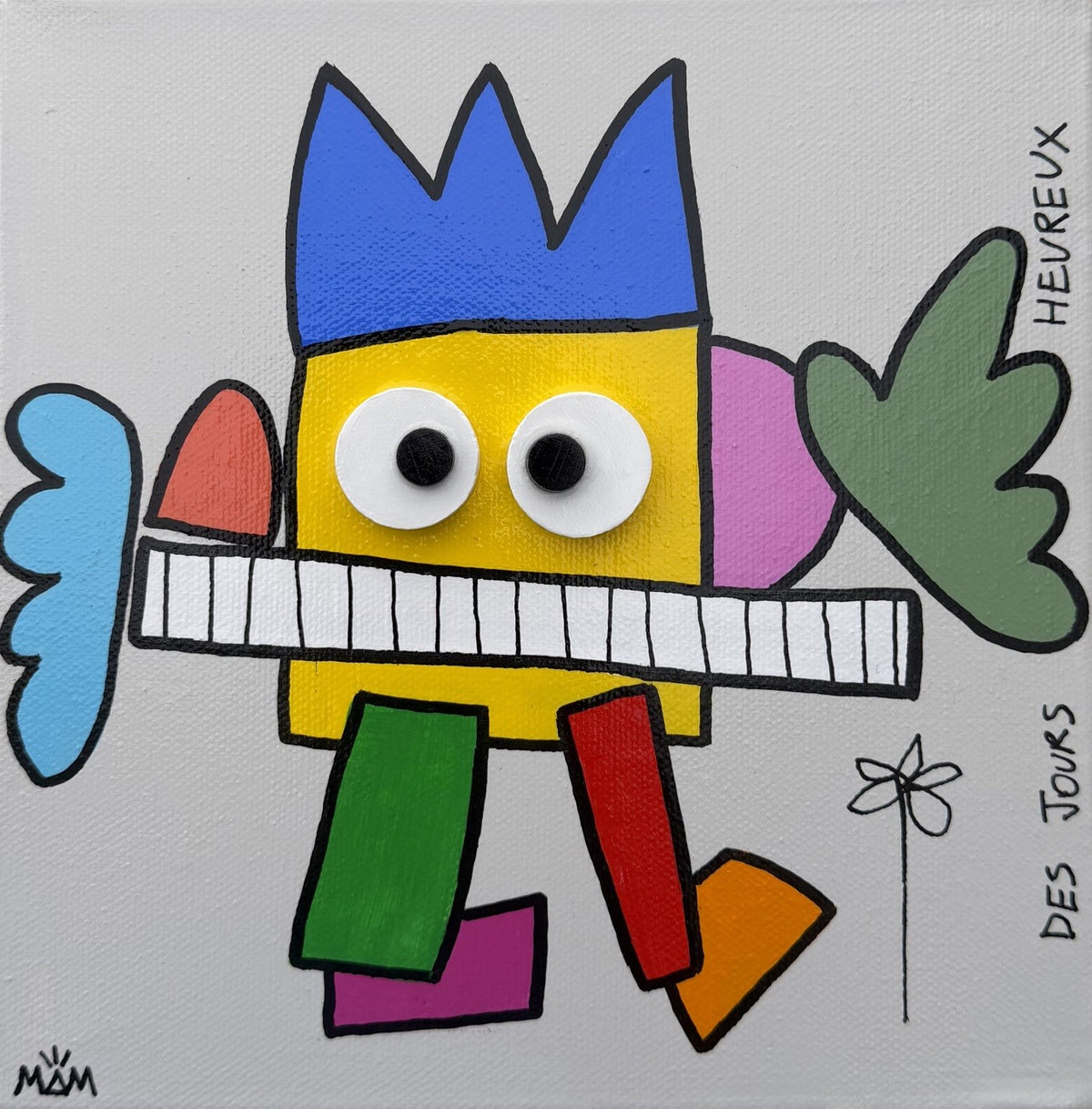 Tableau technique mixte pop art multicolore de MAM, Des Jours Heureux, 20x20 cm