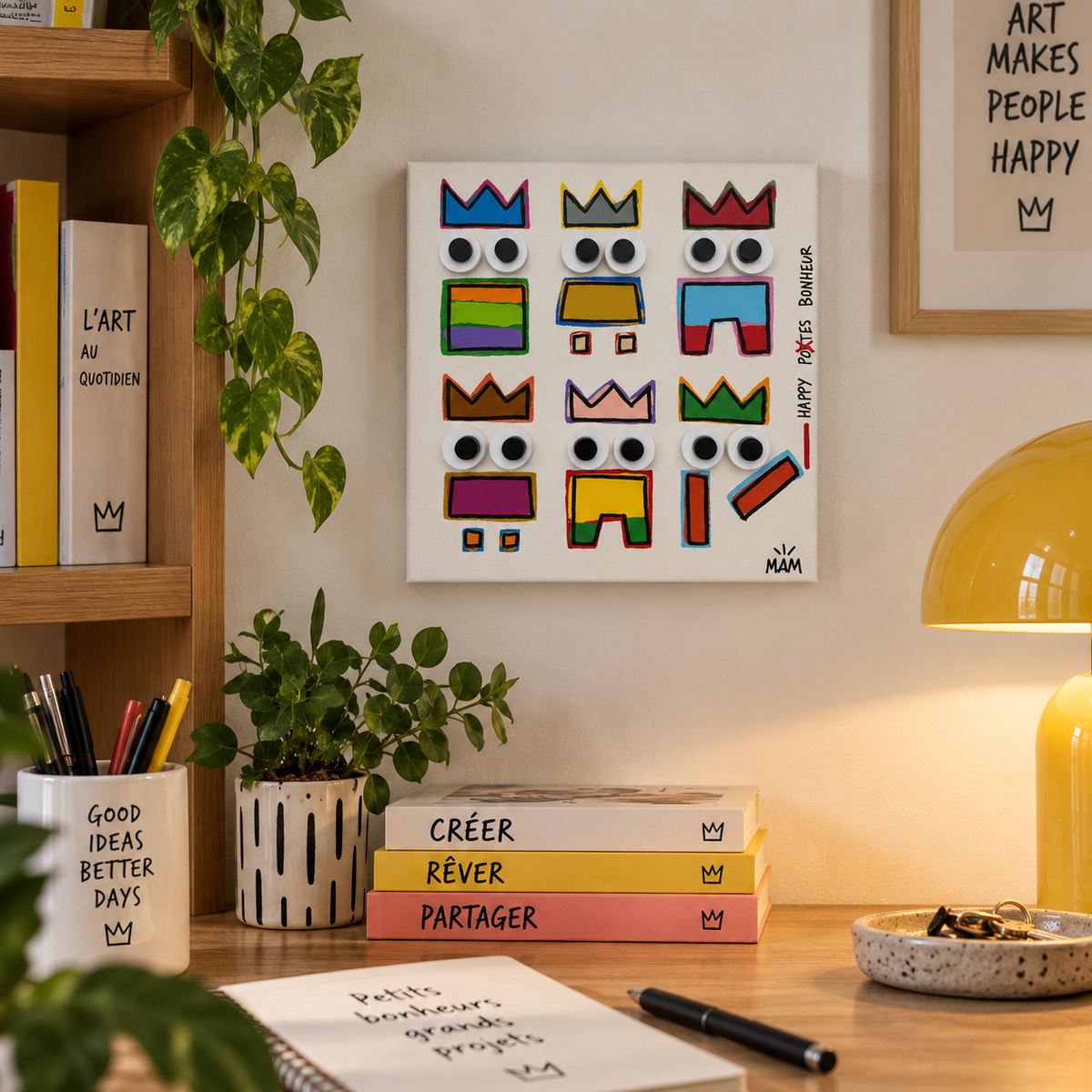 Tableau Happy Tribu de MAM dans un intérieur – 20 × 20 cm