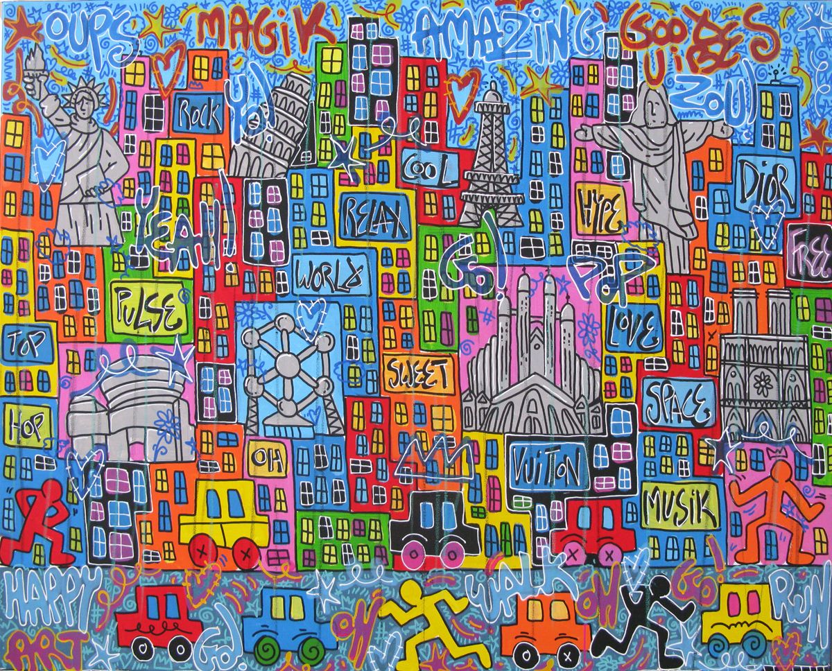 Tableau street art format xxl Amazing World – RICO SAB – 130 × 97 cm