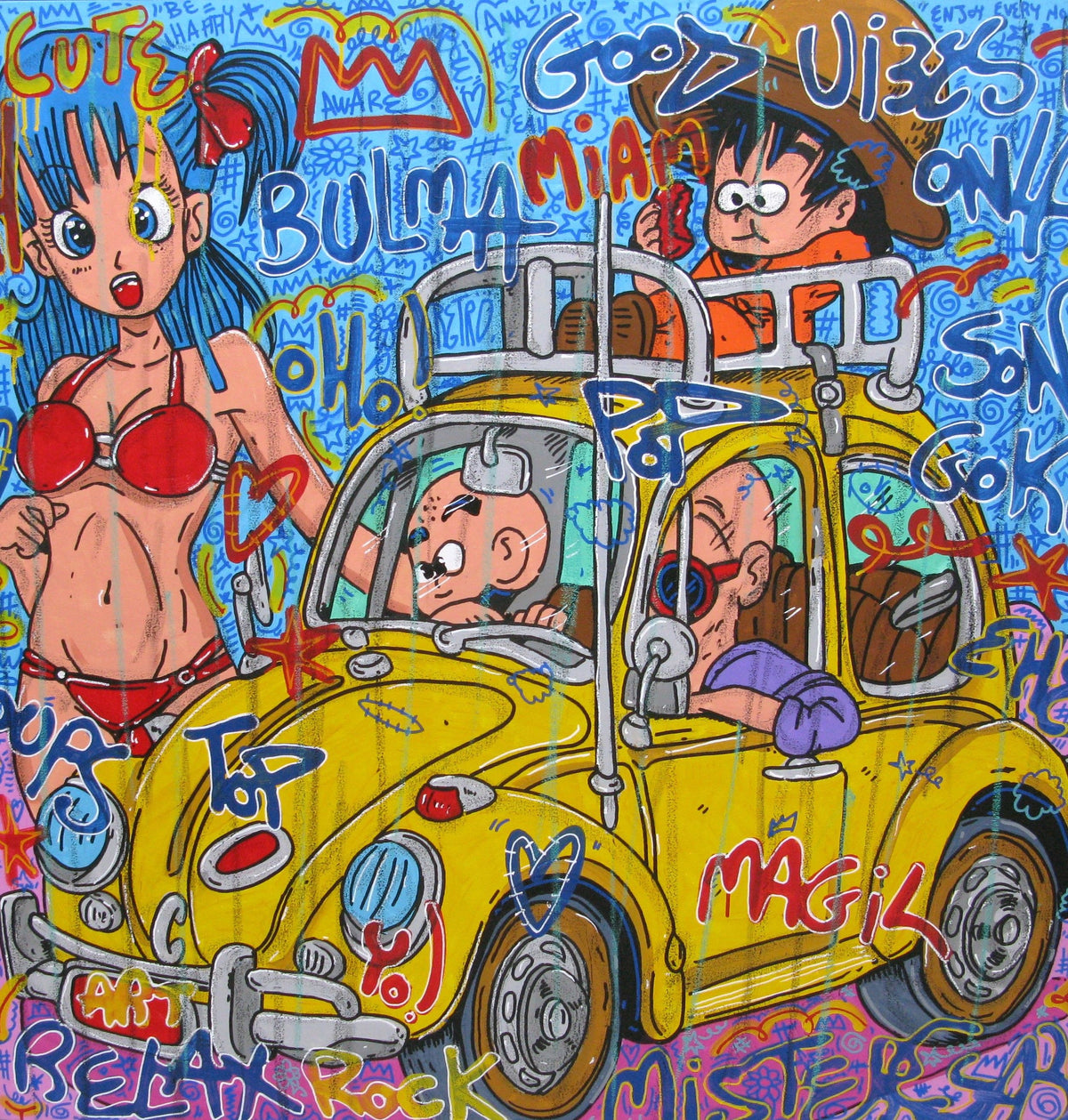Tableau street art format xxl Good vibes bulma – RICO SAB – 100 × 100 cm