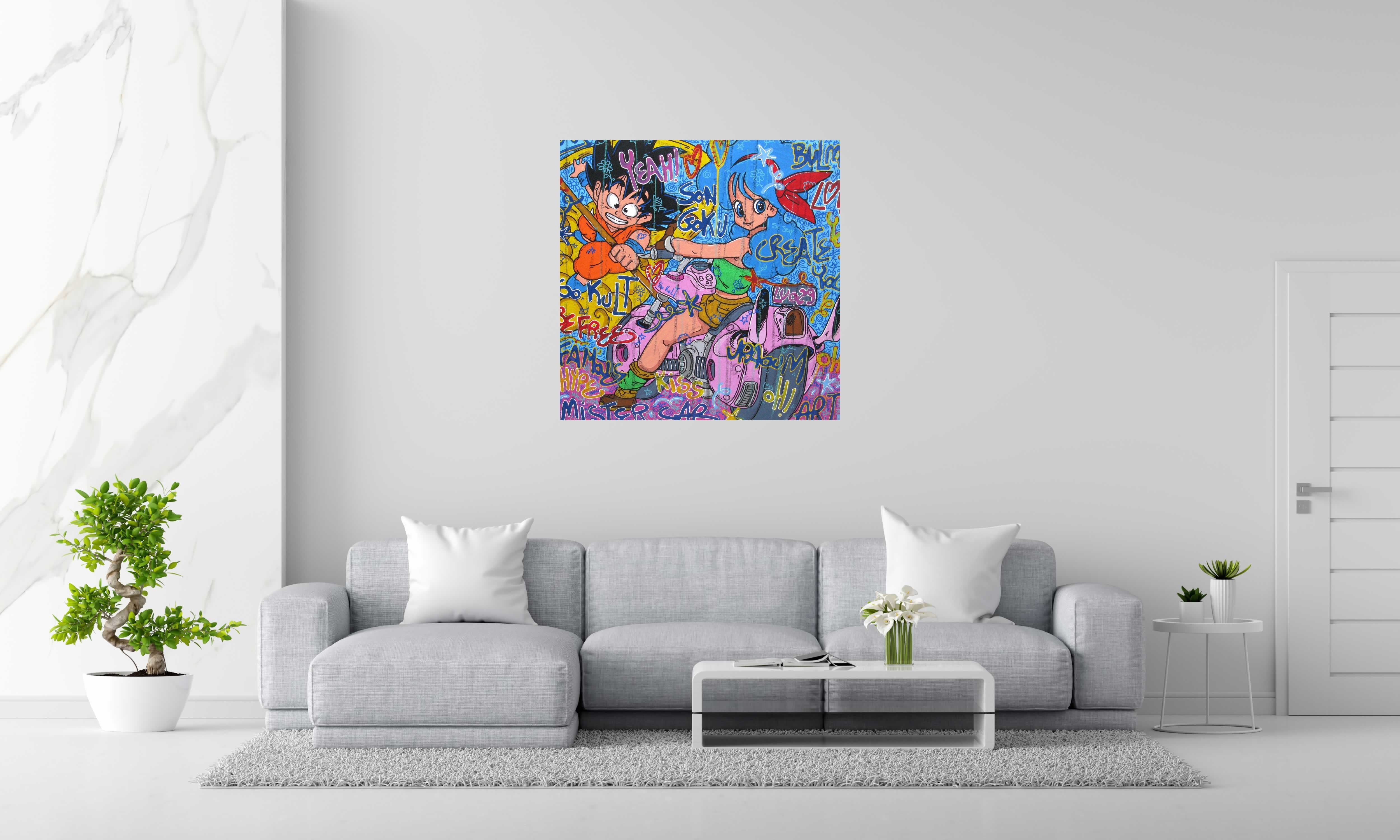 Tableau Hey Bulma de RICO SAB dans un intérieur – 100 × 100 cm