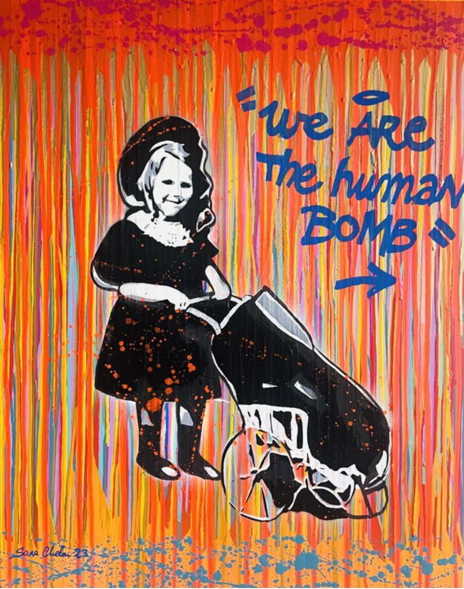 Tableau street art grand format We are the human bomb – SARA CHELOU – 73 × 92 cm