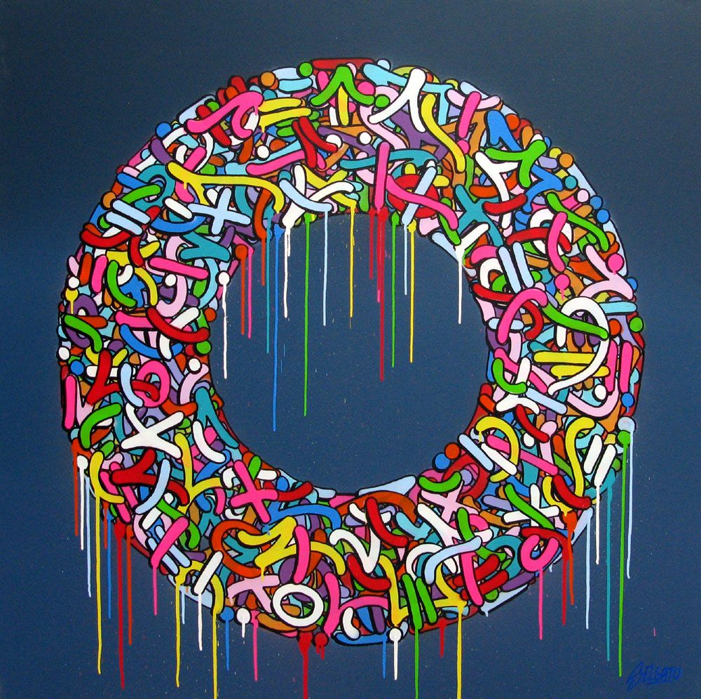 Tableau street art grande taille Encryted gradient – EL GATO S. – 120 × 120 cm