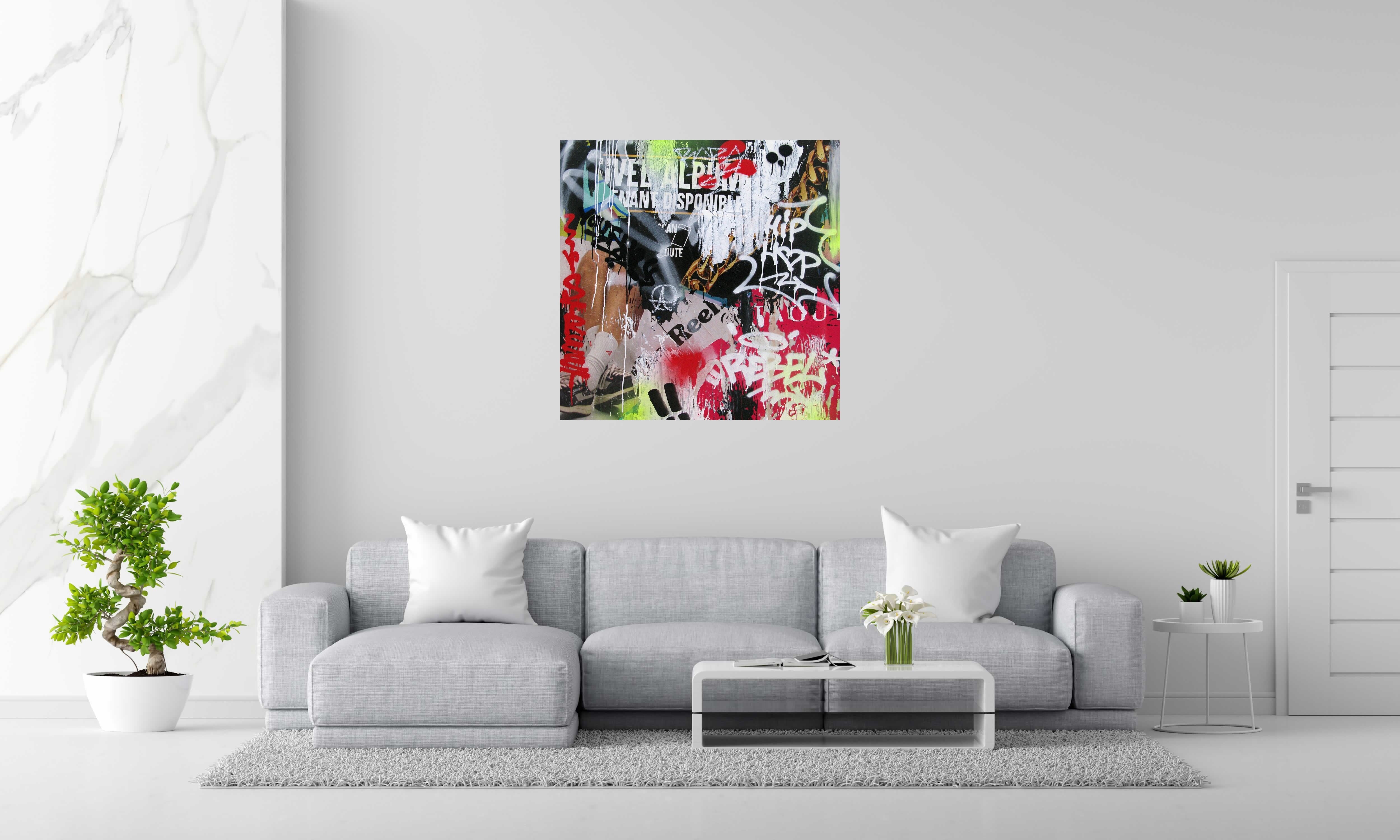Tableau Spray Art de KENY dans un intérieur – 100 × 100 cm
