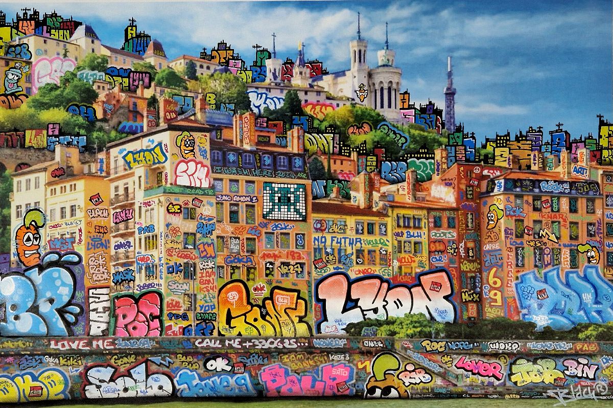 Tableau street art moyen format Lyon Feat Carotte – BLACH – 50 × 75 cm