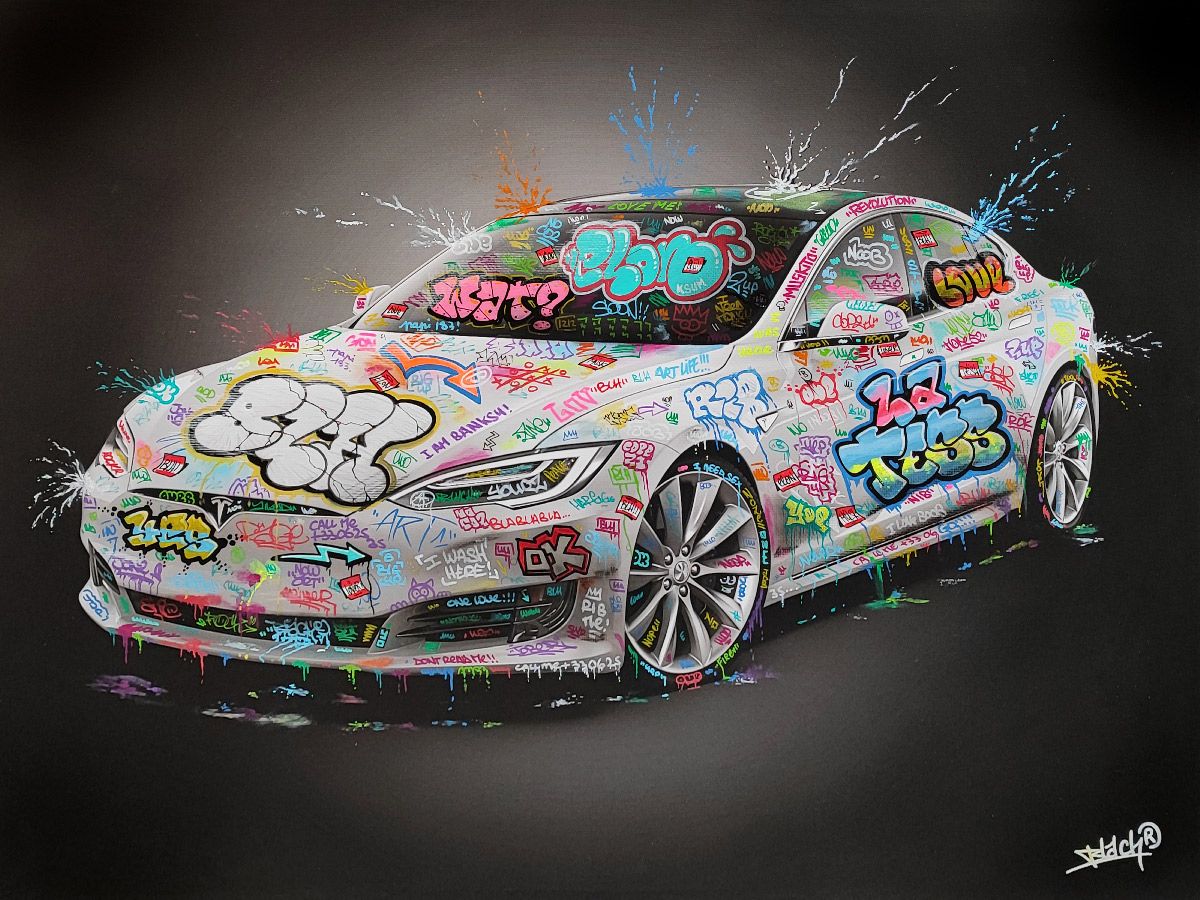 Tableau street art moyen format Tesla – BLACH – 60 × 80 cm